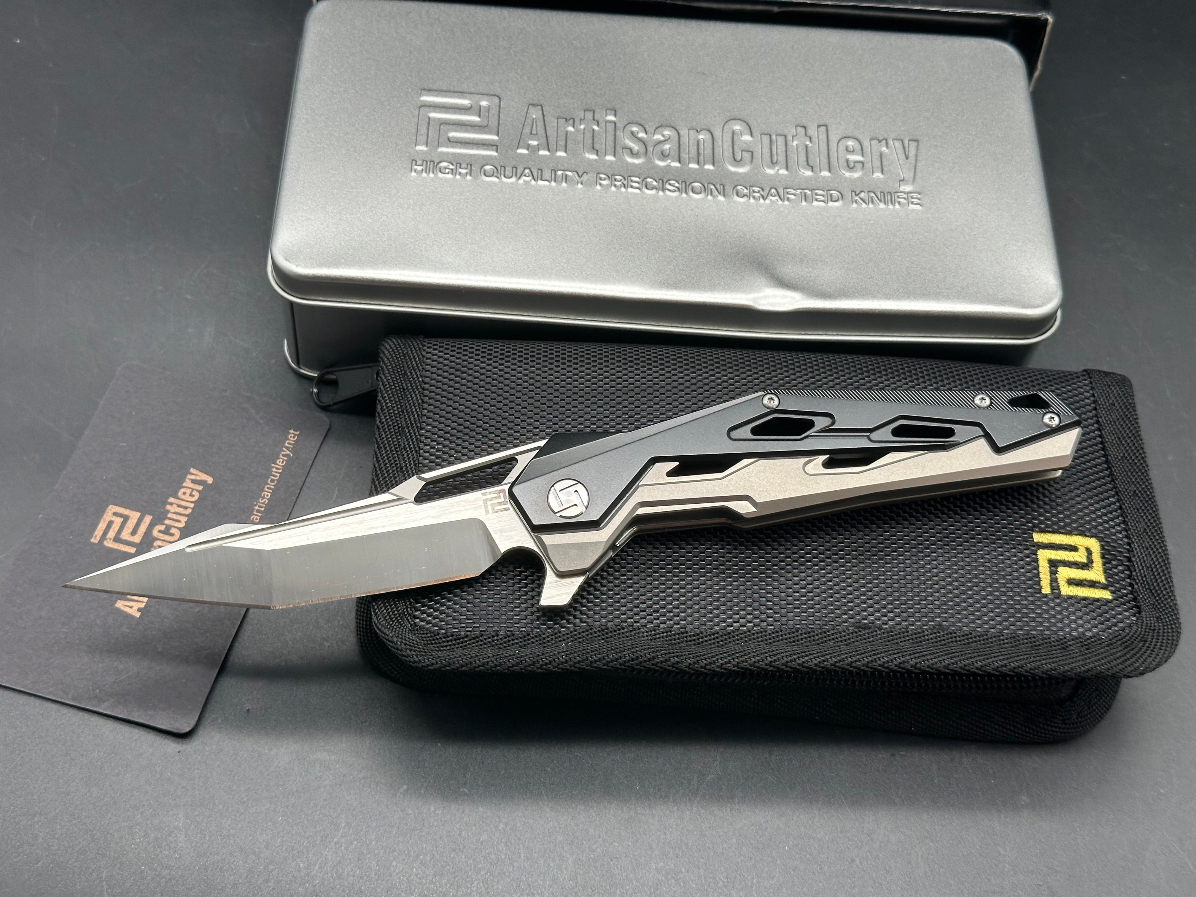 Artisan Cutlery Bombardier Liner Lock Knife Black Ti (3.45" Stonewash)