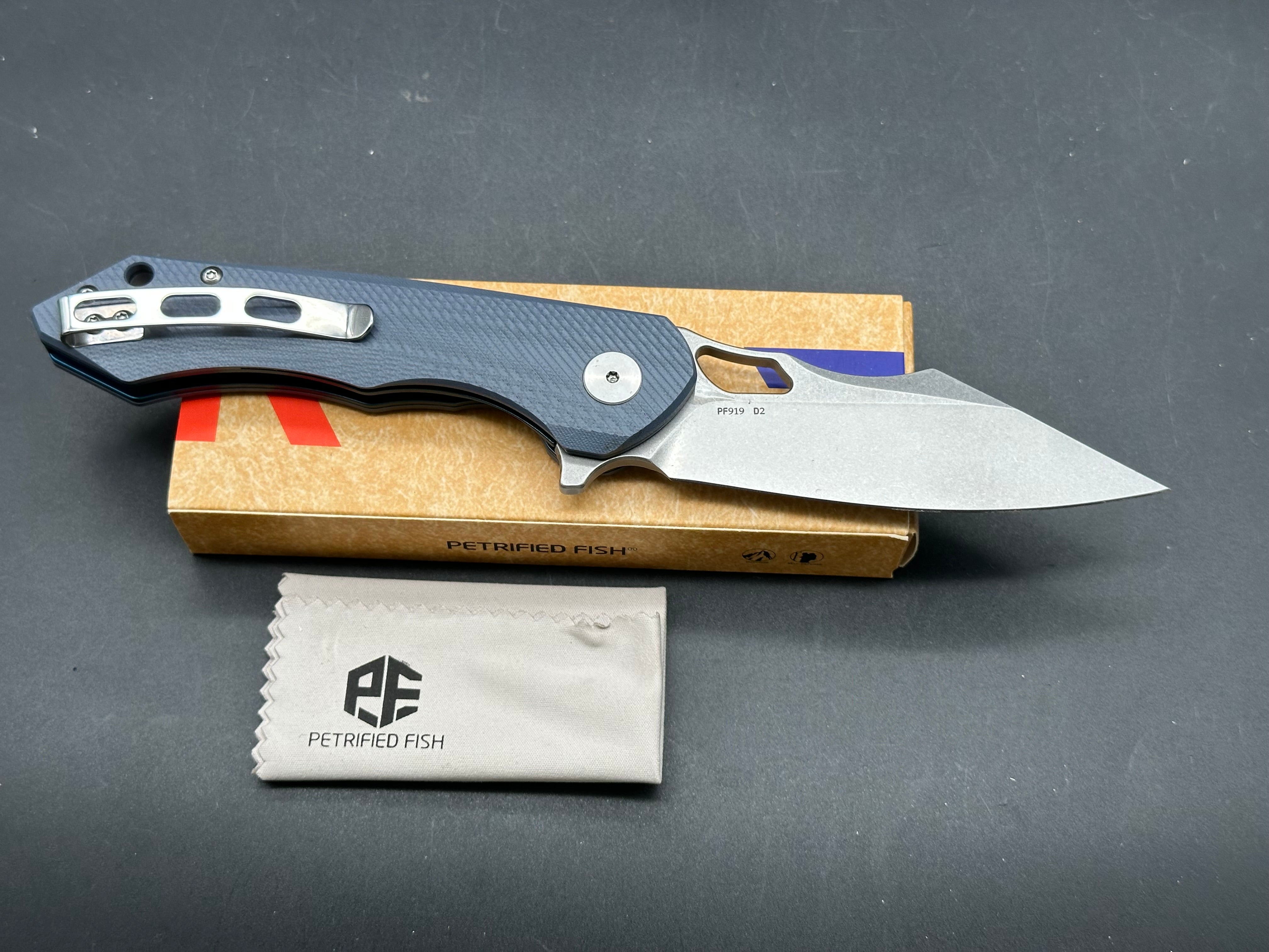 Petrified Fish original PF919 Fancy folding knife D2 steel blade G10 handle
