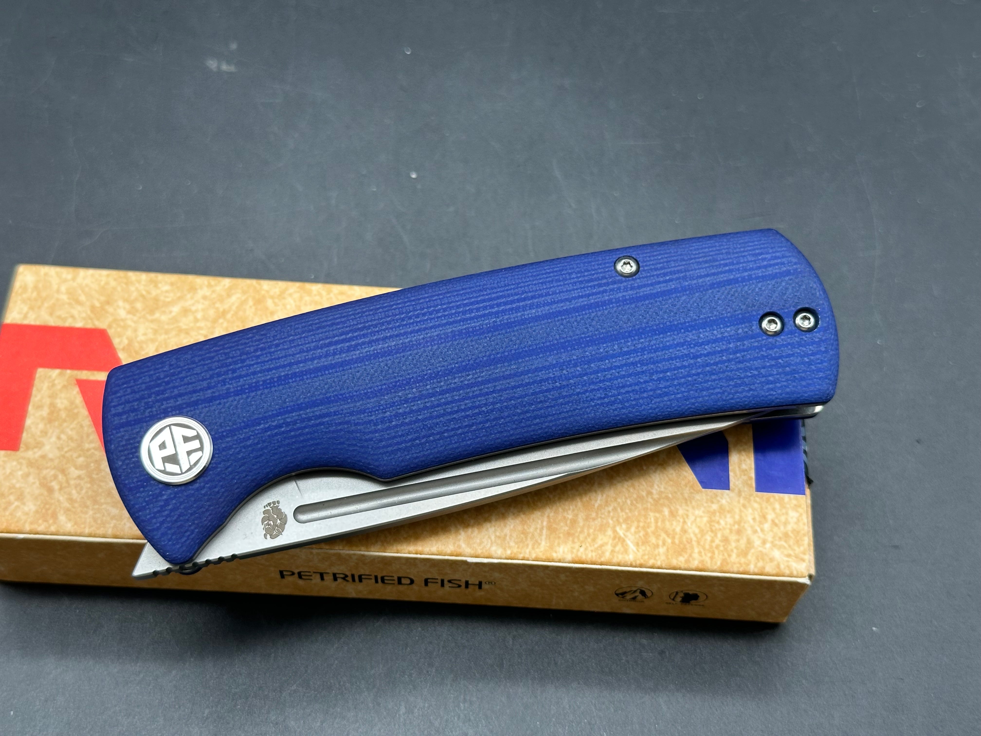 Petrified Fish PFP01 Beluga ,3.62" K110 Dyed blue G10