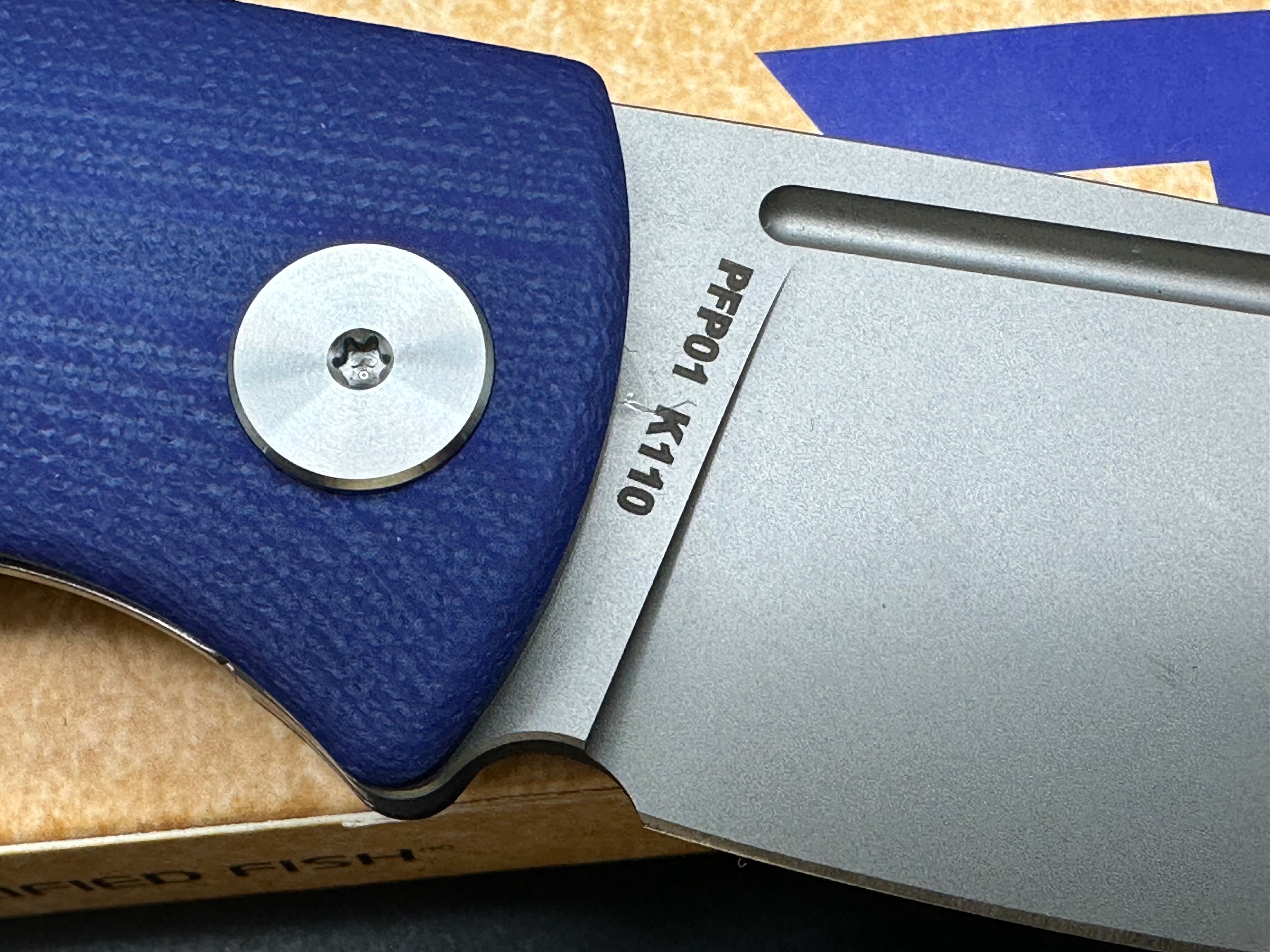 Petrified Fish PFP01 Beluga ,3.62" K110 Dyed blue G10