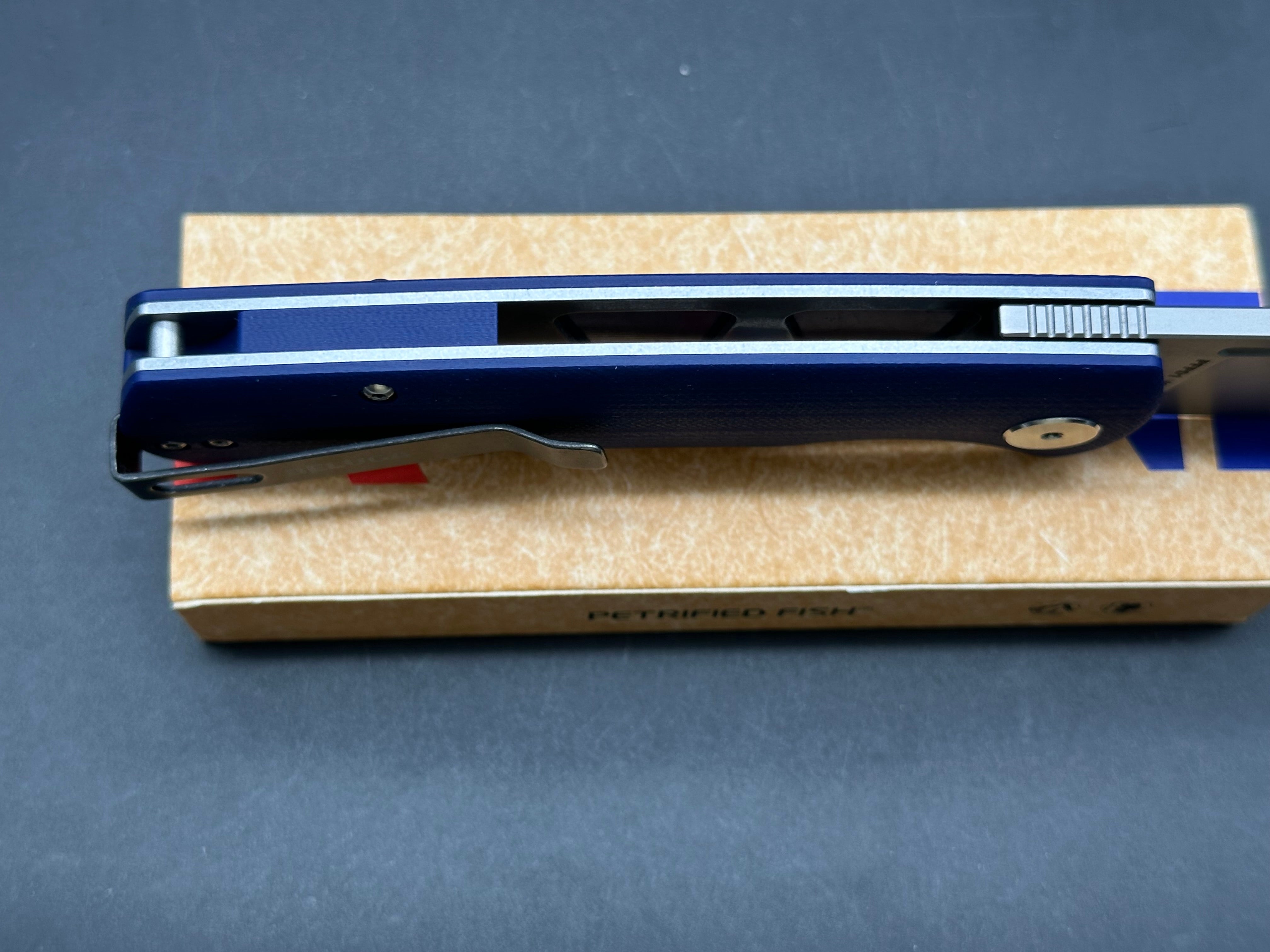 Petrified Fish PFP01 Beluga ,3.62" K110 Dyed blue G10