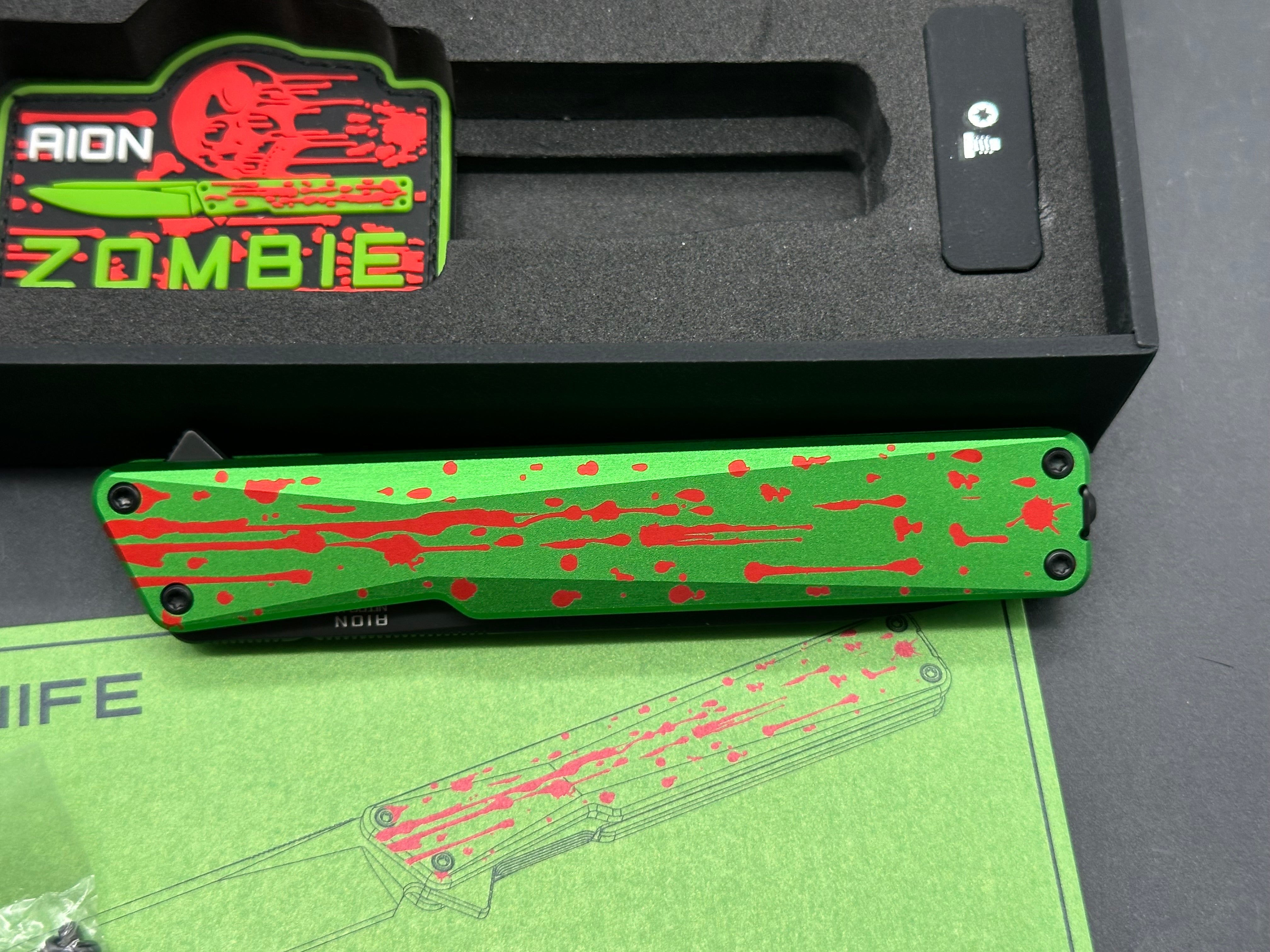 AION Zombie Green Flipper Folding Pocket Knife