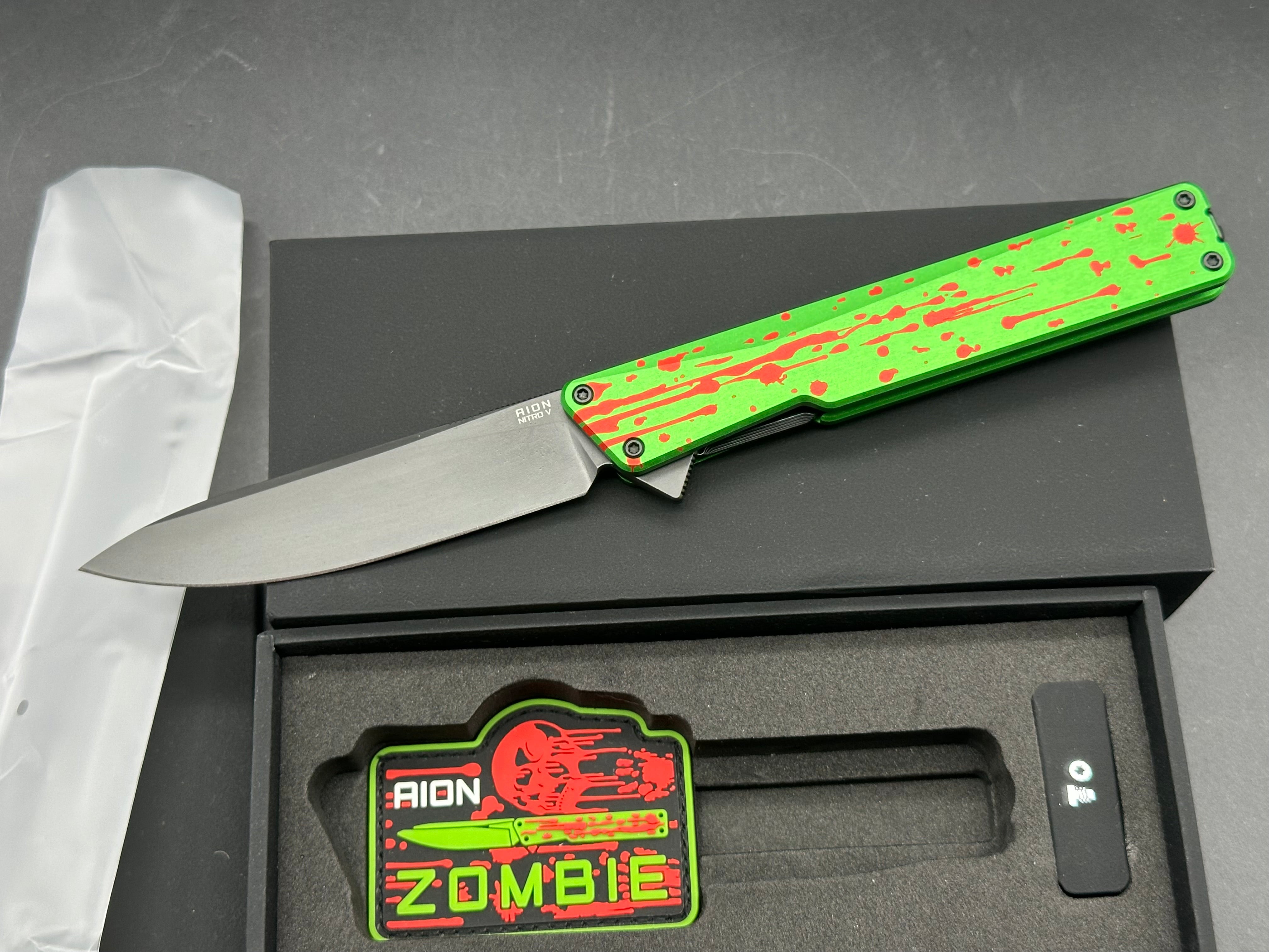 AION Zombie Green Flipper Folding Pocket Knife