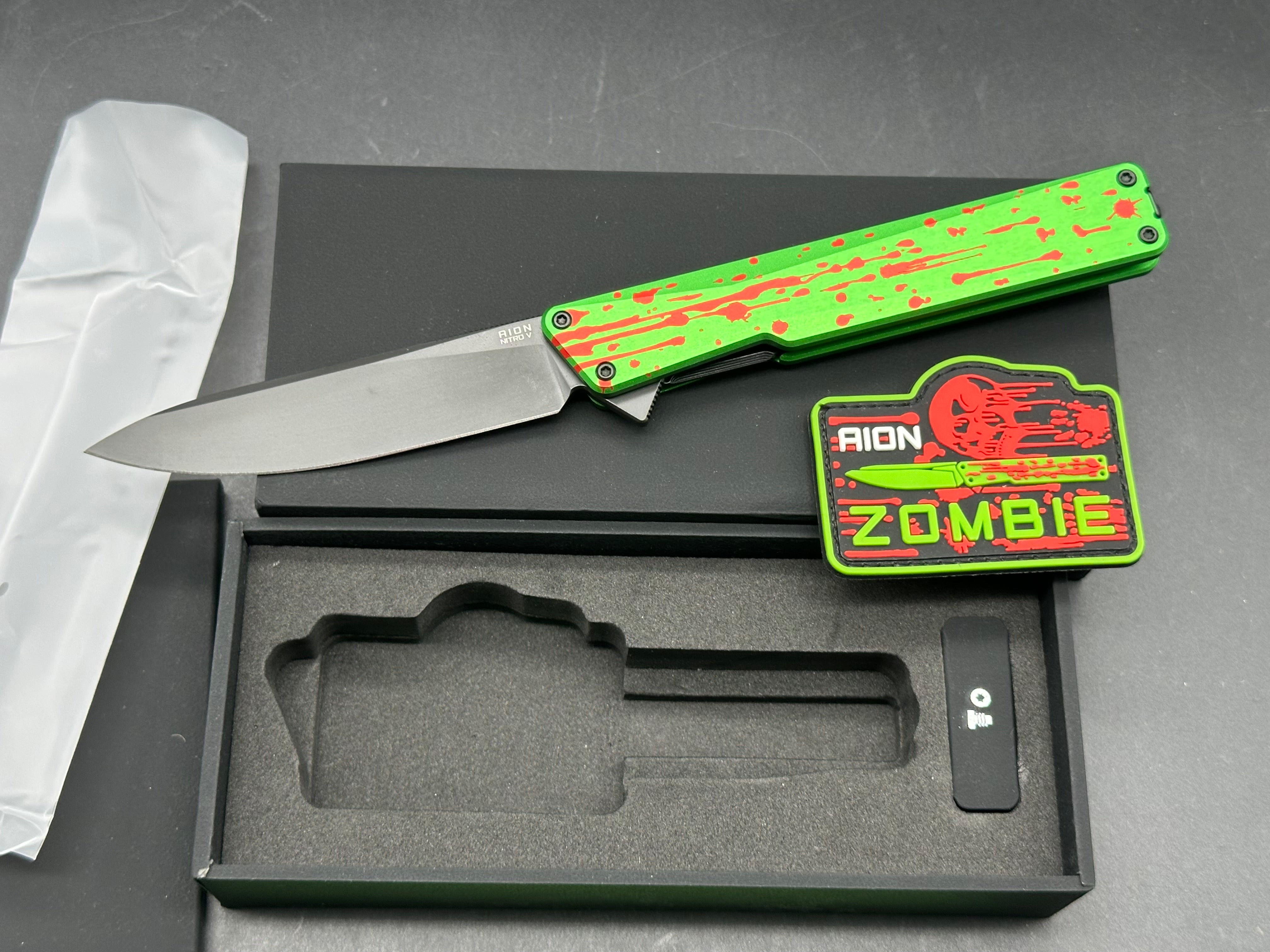 AION Zombie Green Flipper Folding Pocket Knife