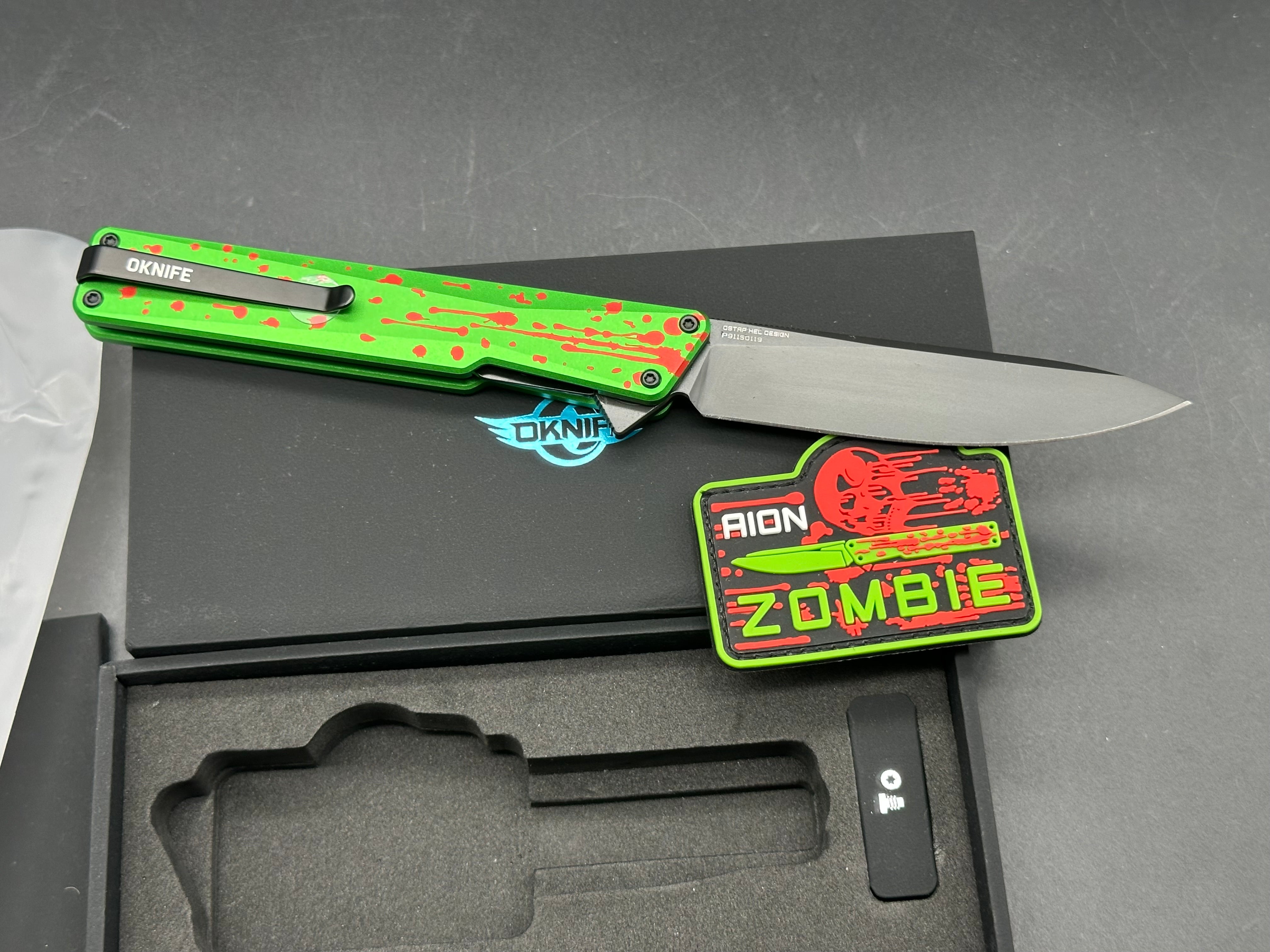 AION Zombie Green Flipper Folding Pocket Knife