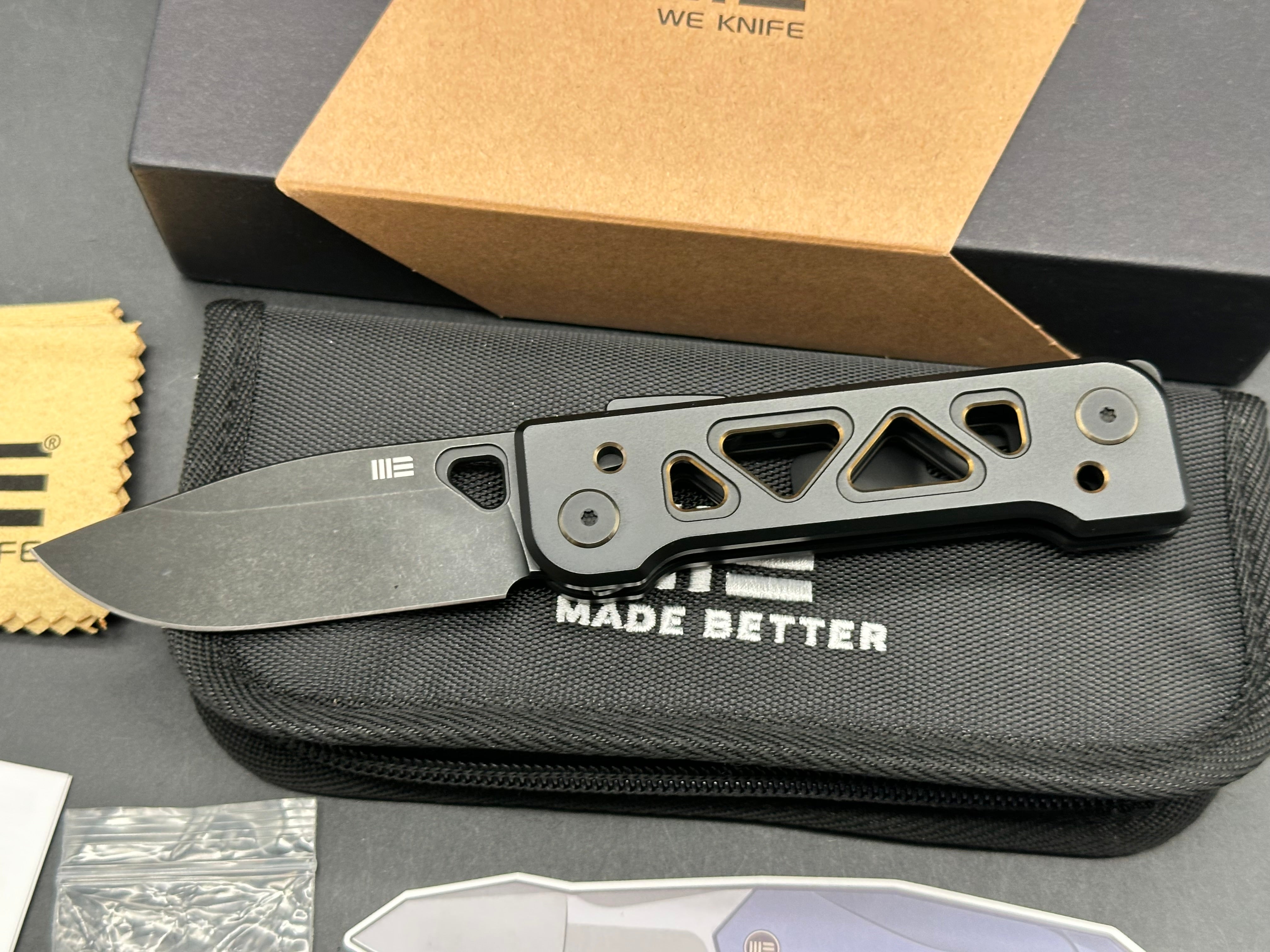 WE Knife Co. Tyro Superlock Knife Black/Gold Titanium (2.9" Black Stonewash)
