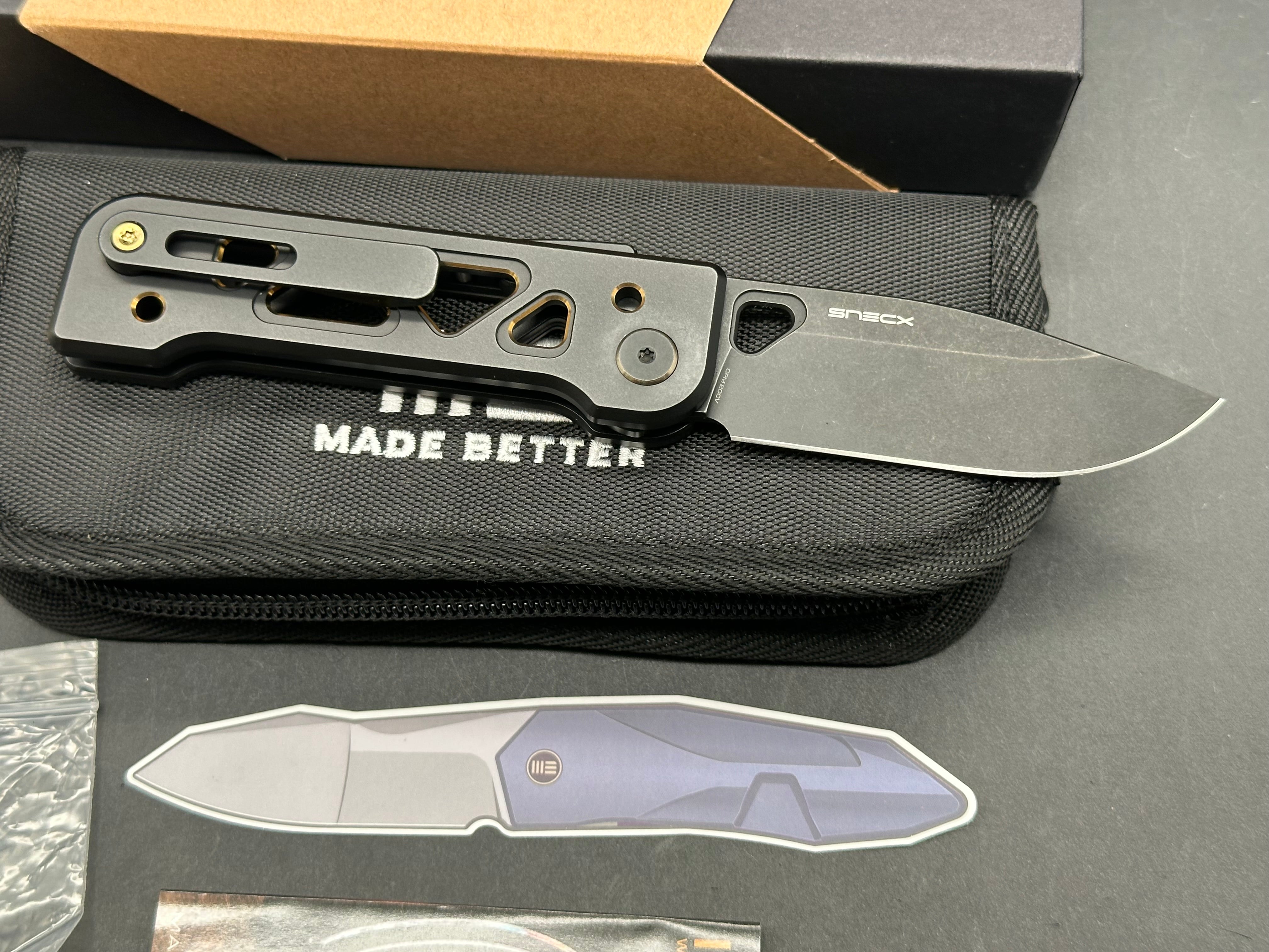 WE Knife Co. Tyro Superlock Knife Black/Gold Titanium (2.9" Black Stonewash)