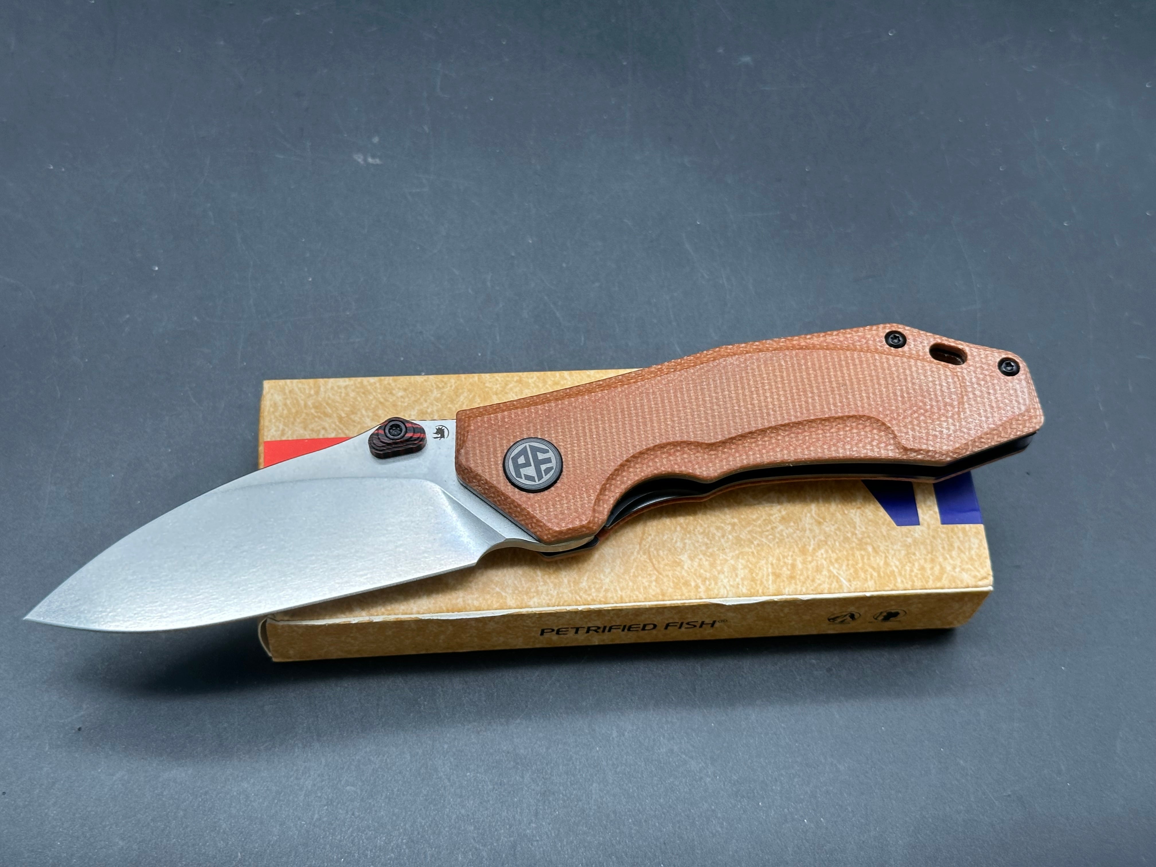 Petrified Fish PFP04 Havrog K110 Stonewashed Blade Brown Micarta Handle