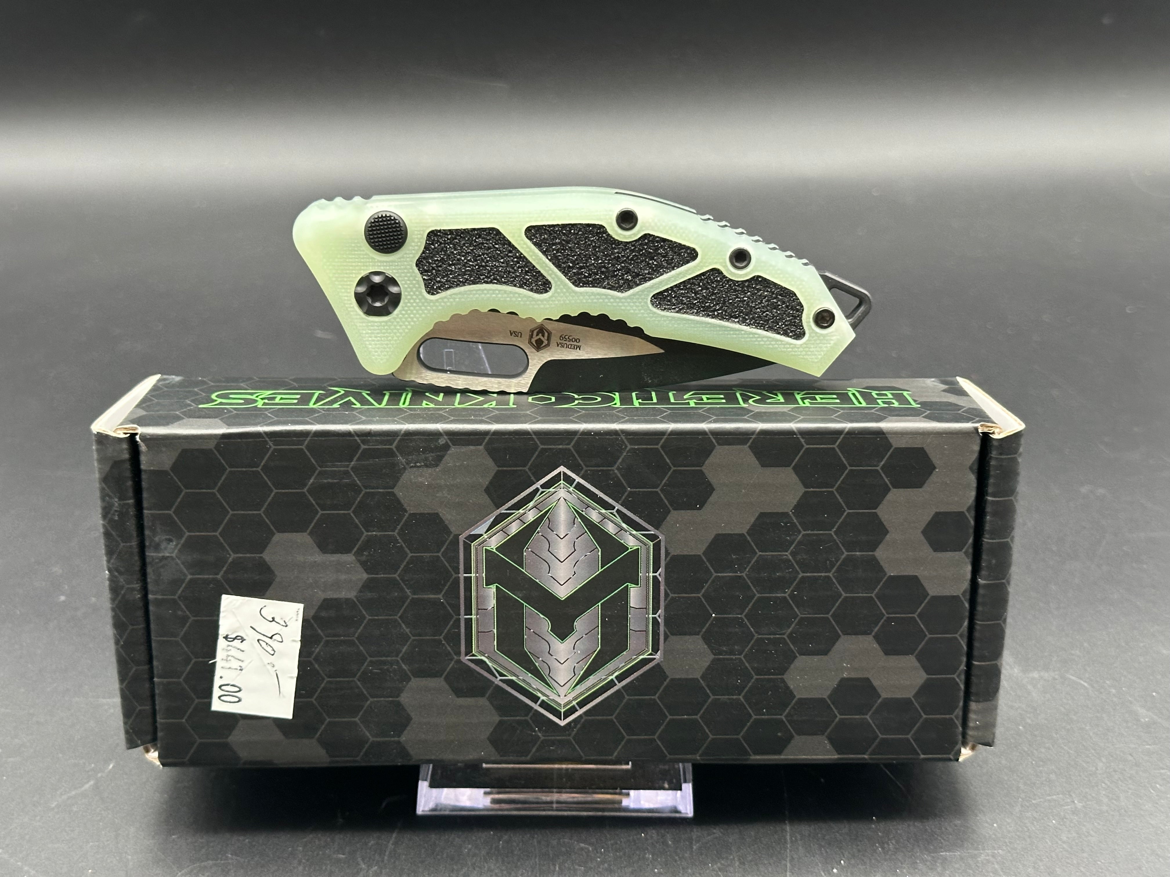 Heretic Knives Medusa Automatic Knife Jade G-10 (3" Black Tanto)