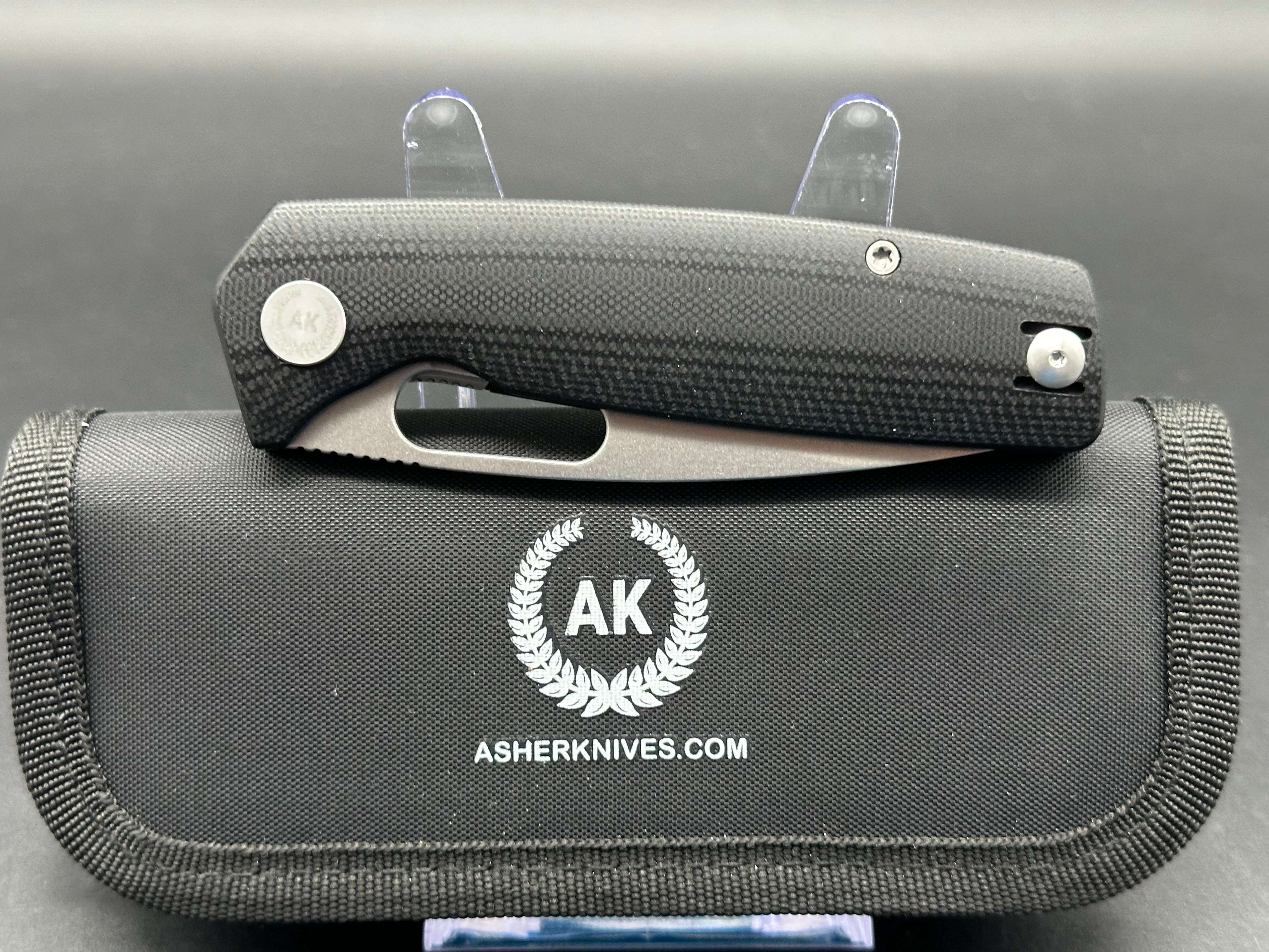 Asher Spiro G10, 3.2" S90V Stonewash Blade with Black G10 Handle