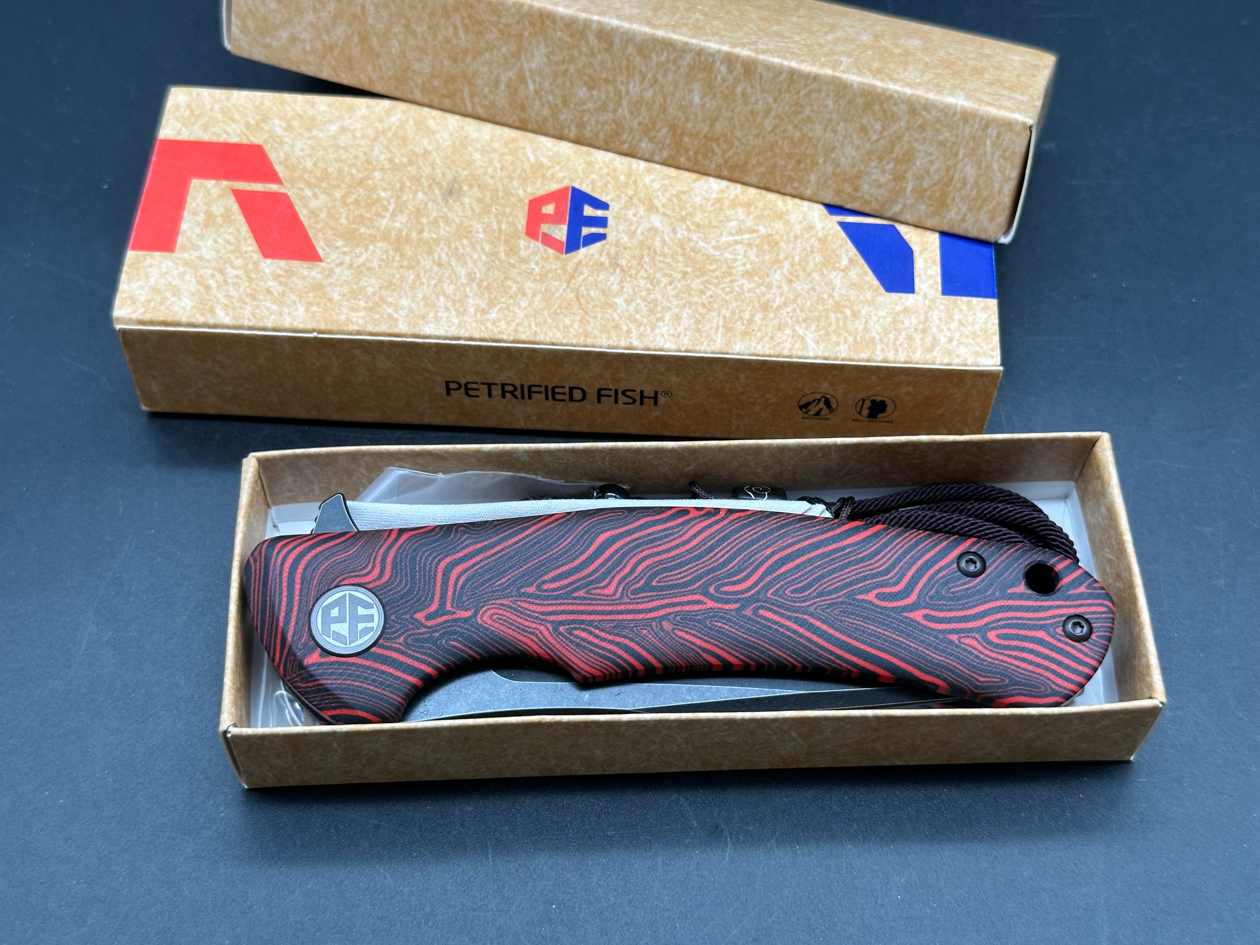 Petrified Fish PF949 Warrior Flipper Knife Red Gmascus Handle (90mm K110)