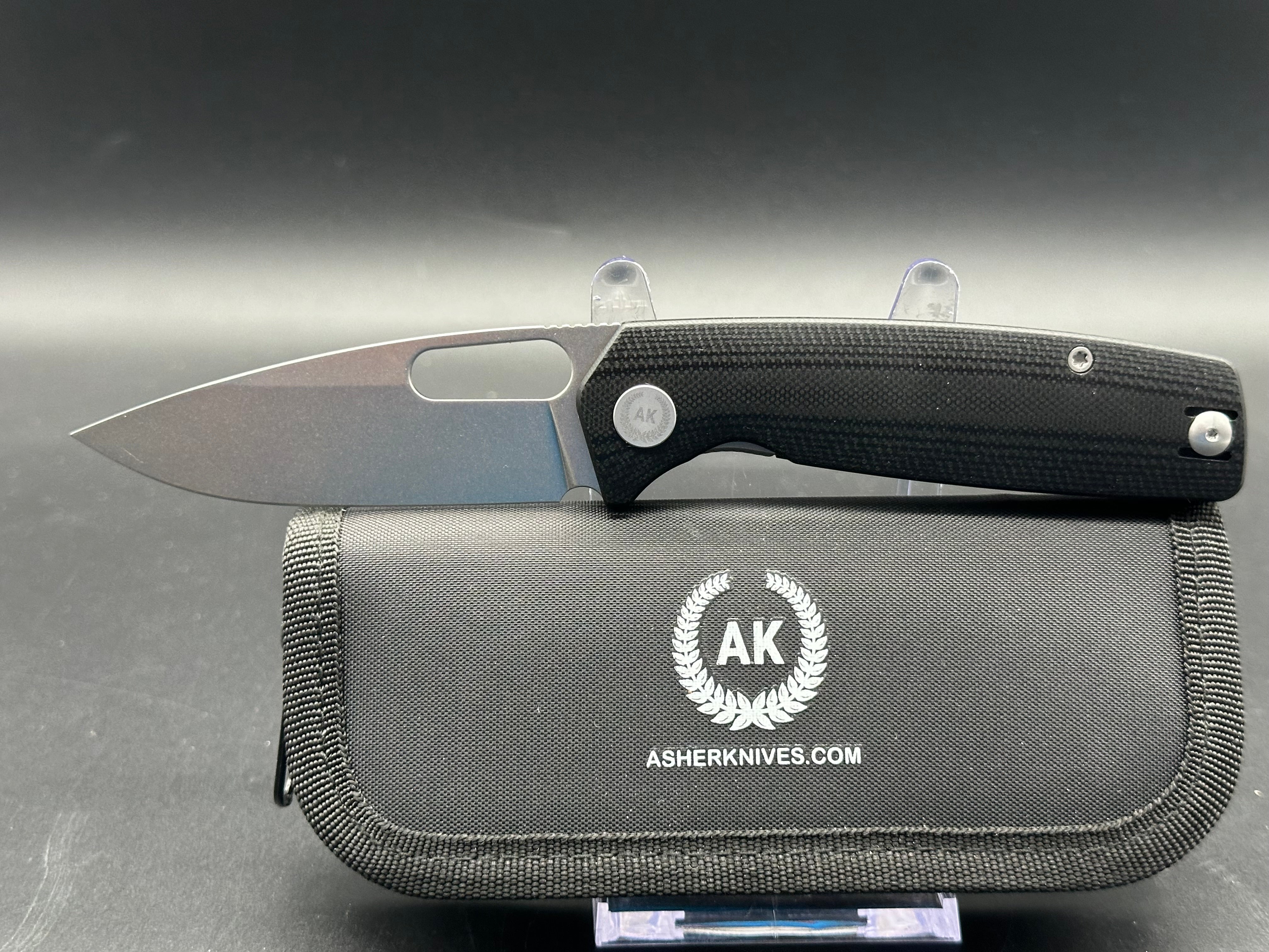 Asher Spiro G10, 3.2" S90V Stonewash Blade with Black G10 Handle