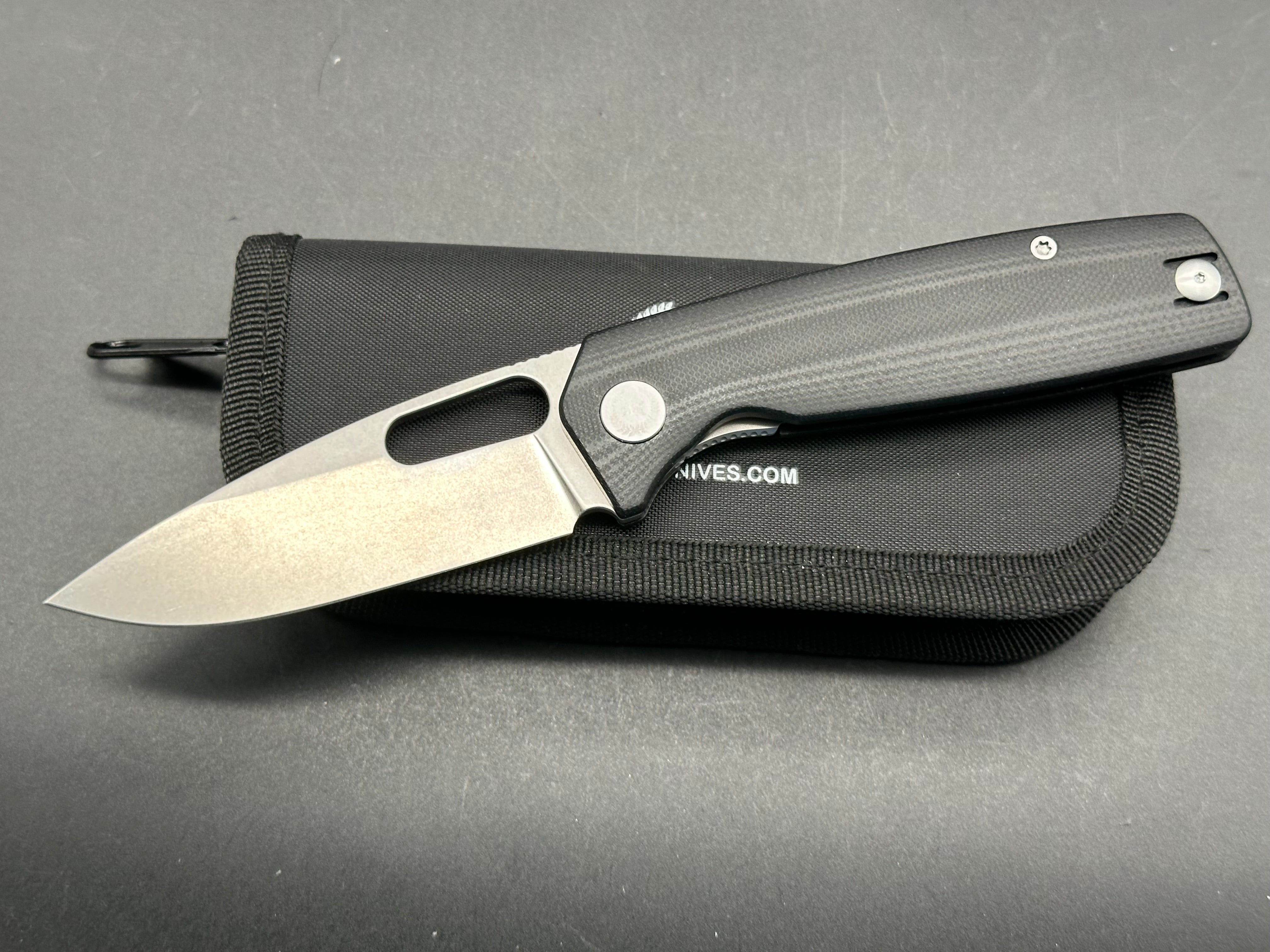 Asher Spiro G10, 3.2" S90V Stonewash Blade with Black G10 Handle