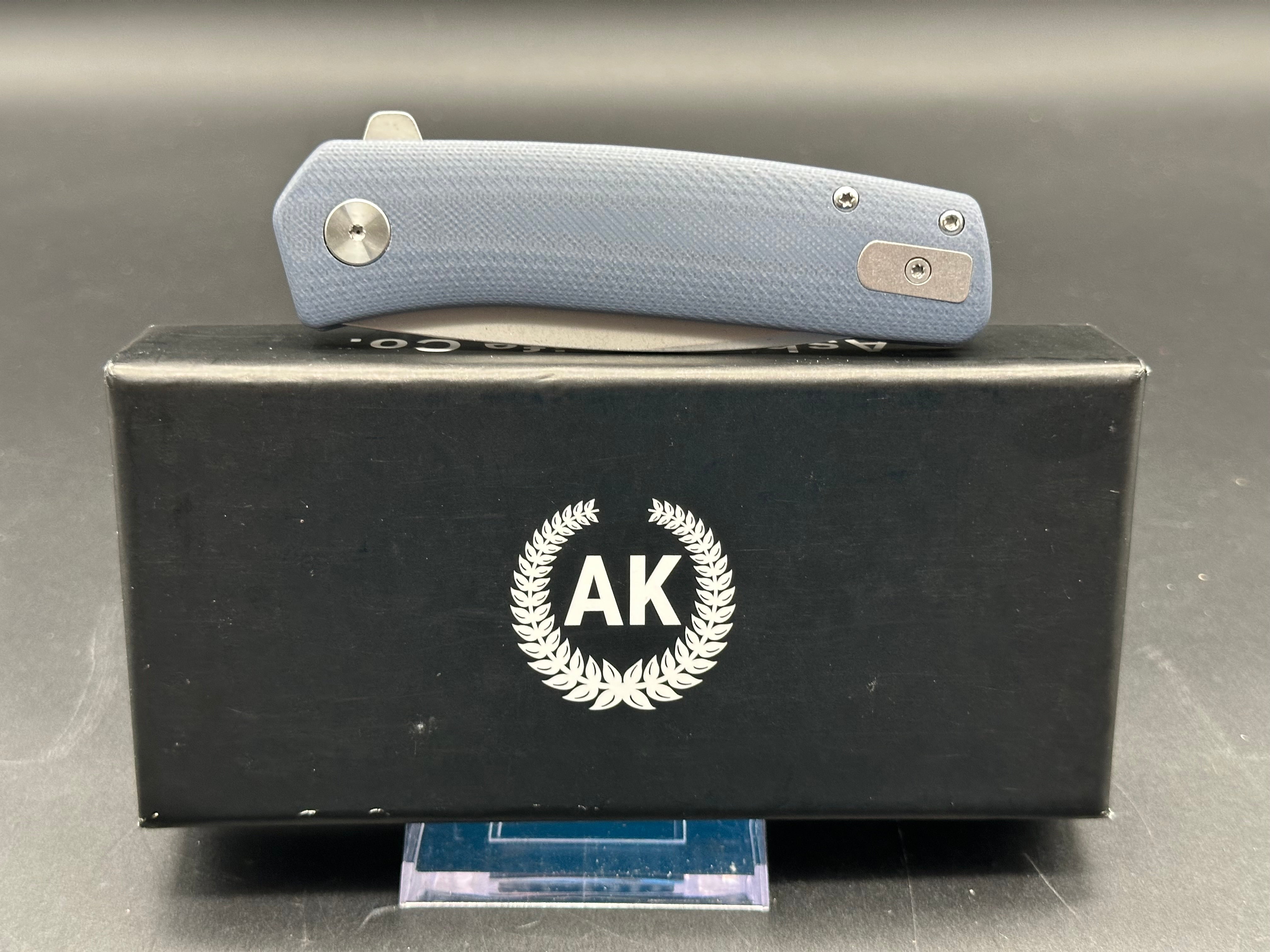 Asher Spiro FT, 3.2" S35VN Stonewash Blade with Steel Blue G10 Handle.