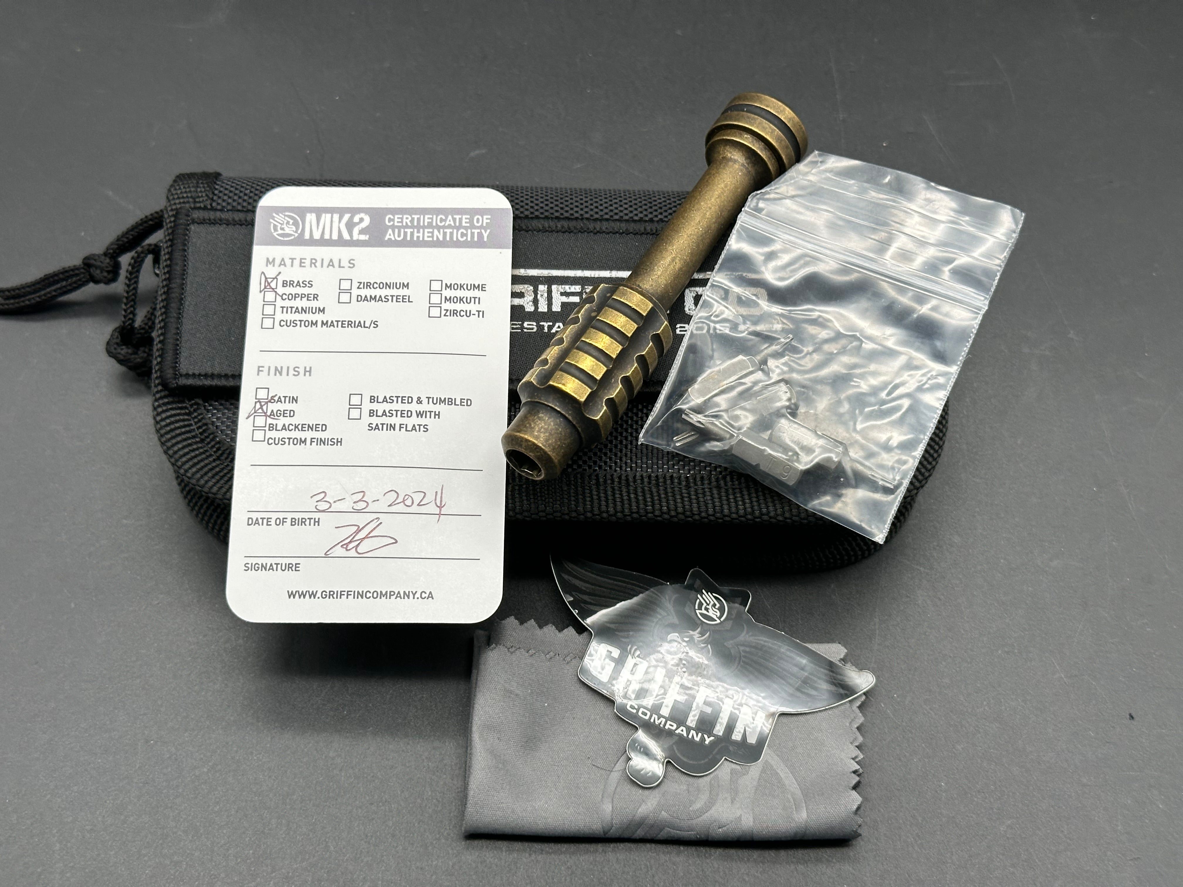 Griffin Co. MK2 3.75" Aged Brass Bit Driver Tool w/Wiha bits included: T6, T7, T8 and T9