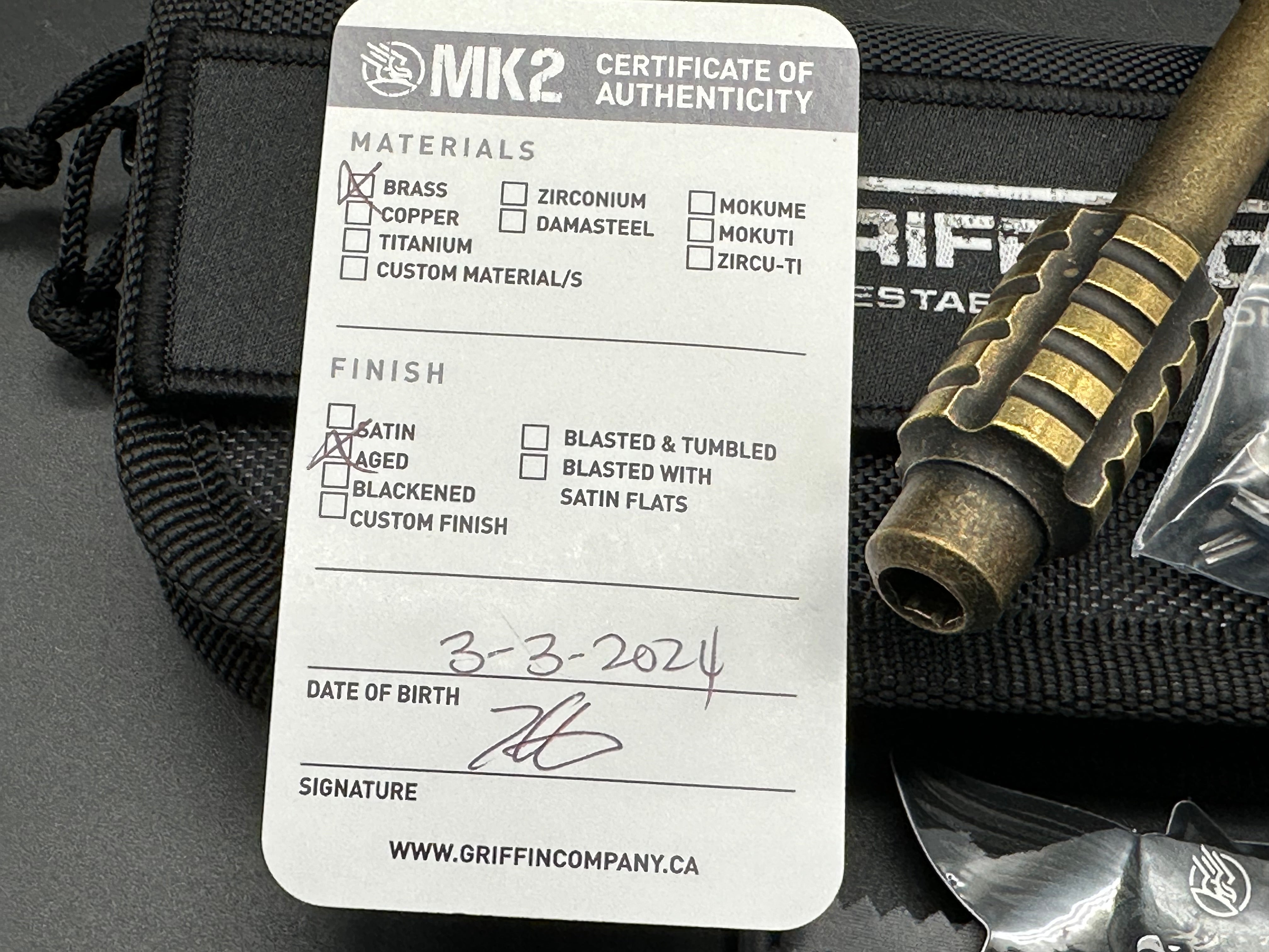 Griffin Co. MK2 3.75" Aged Brass Bit Driver Tool w/Wiha bits included: T6, T7, T8 and T9