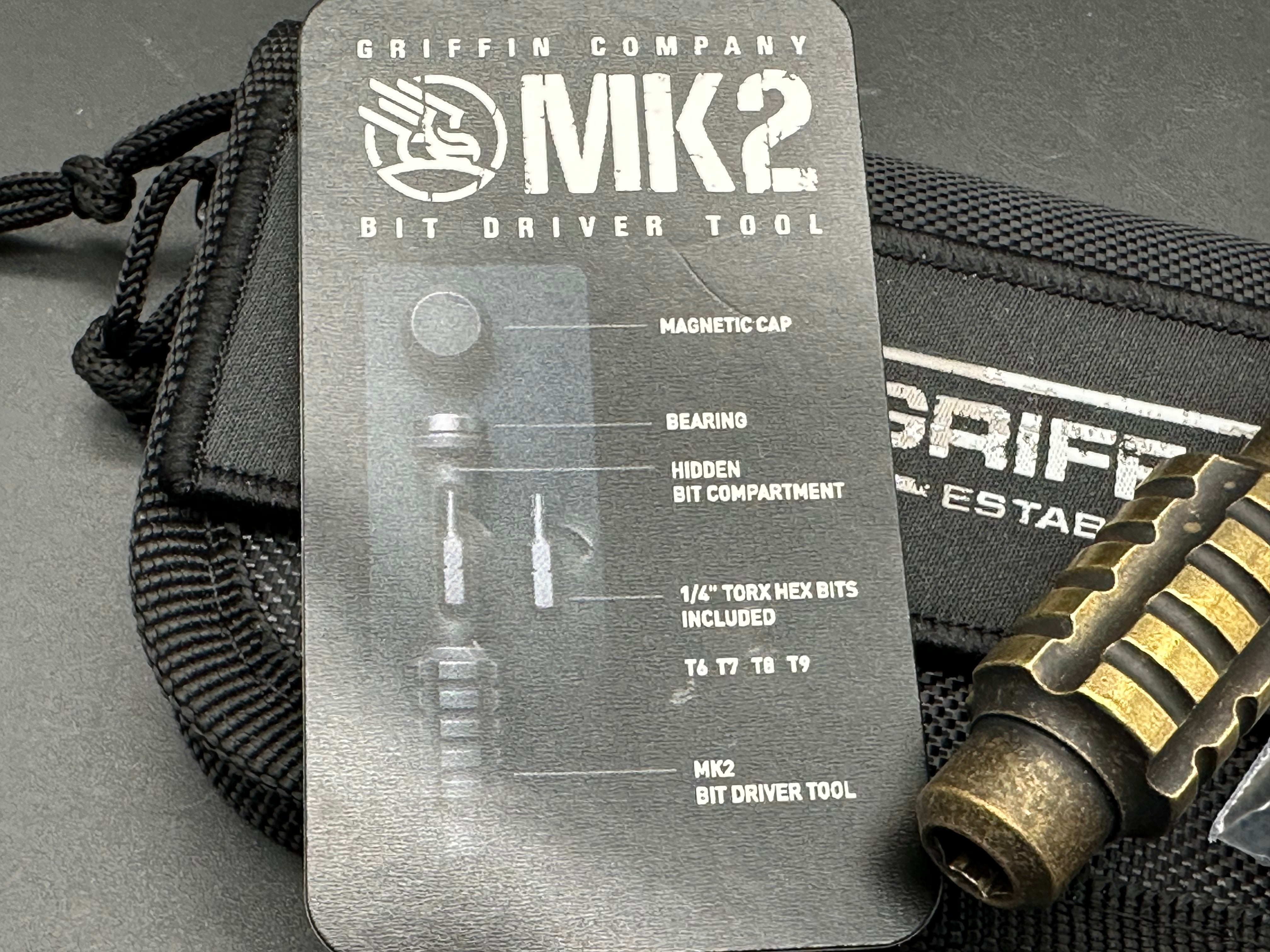 Griffin Co. MK2 3.75" Aged Brass Bit Driver Tool w/Wiha bits included: T6, T7, T8 and T9