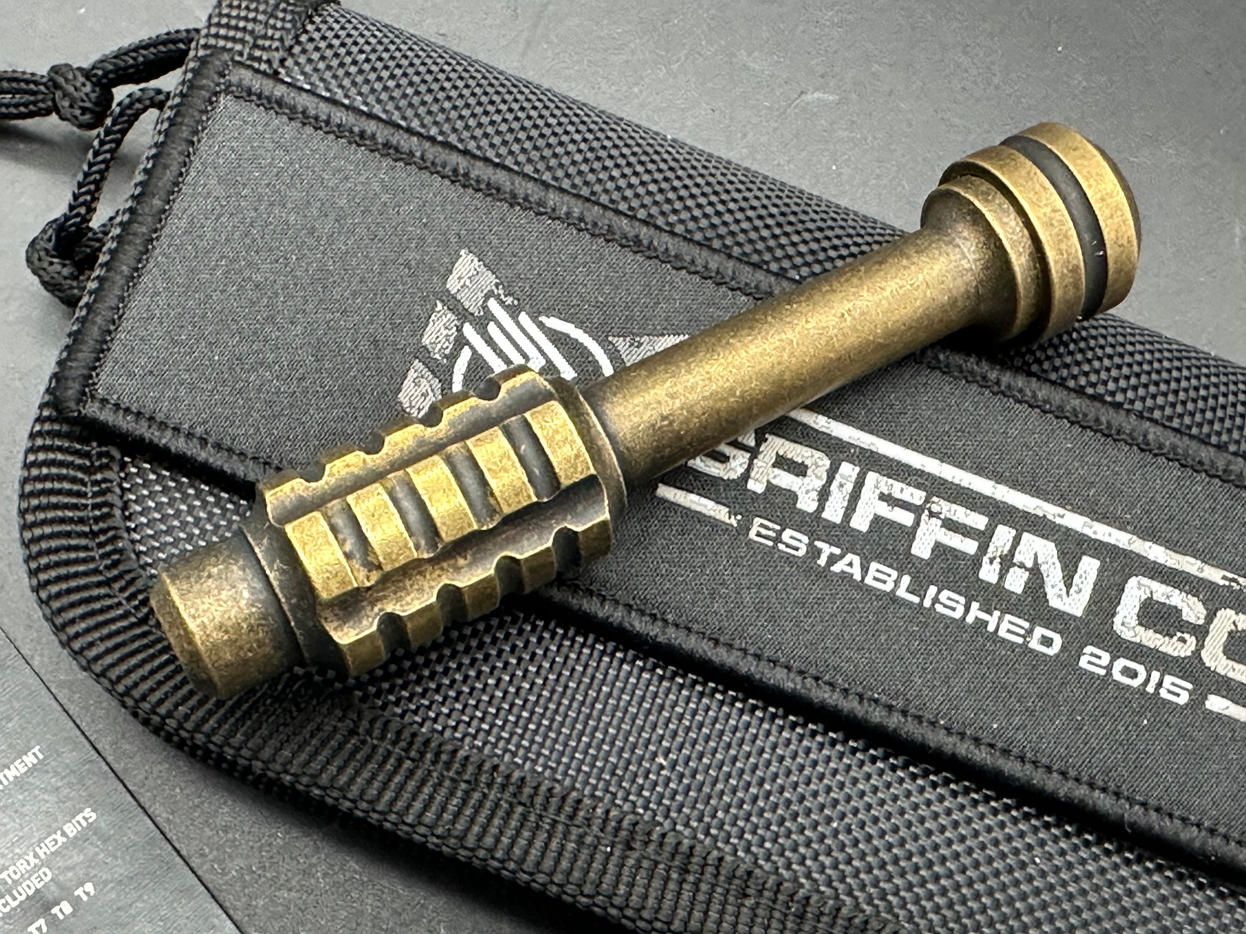 Griffin Co. MK2 3.75" Aged Brass Bit Driver Tool w/Wiha bits included: T6, T7, T8 and T9