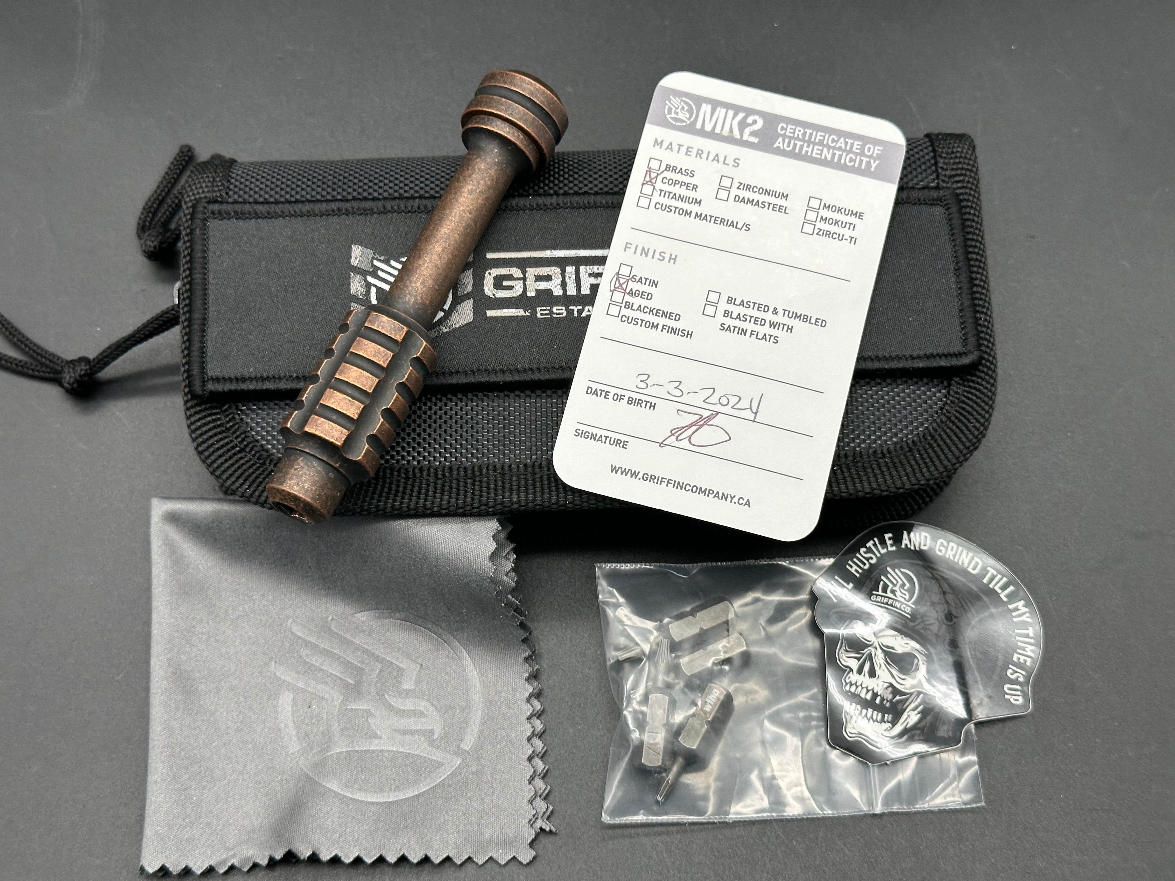 Griffin Co. MK2 3.75" Aged Copper Bit Driver Tool w/Wiha bits included: T6, T7, T8 and T9