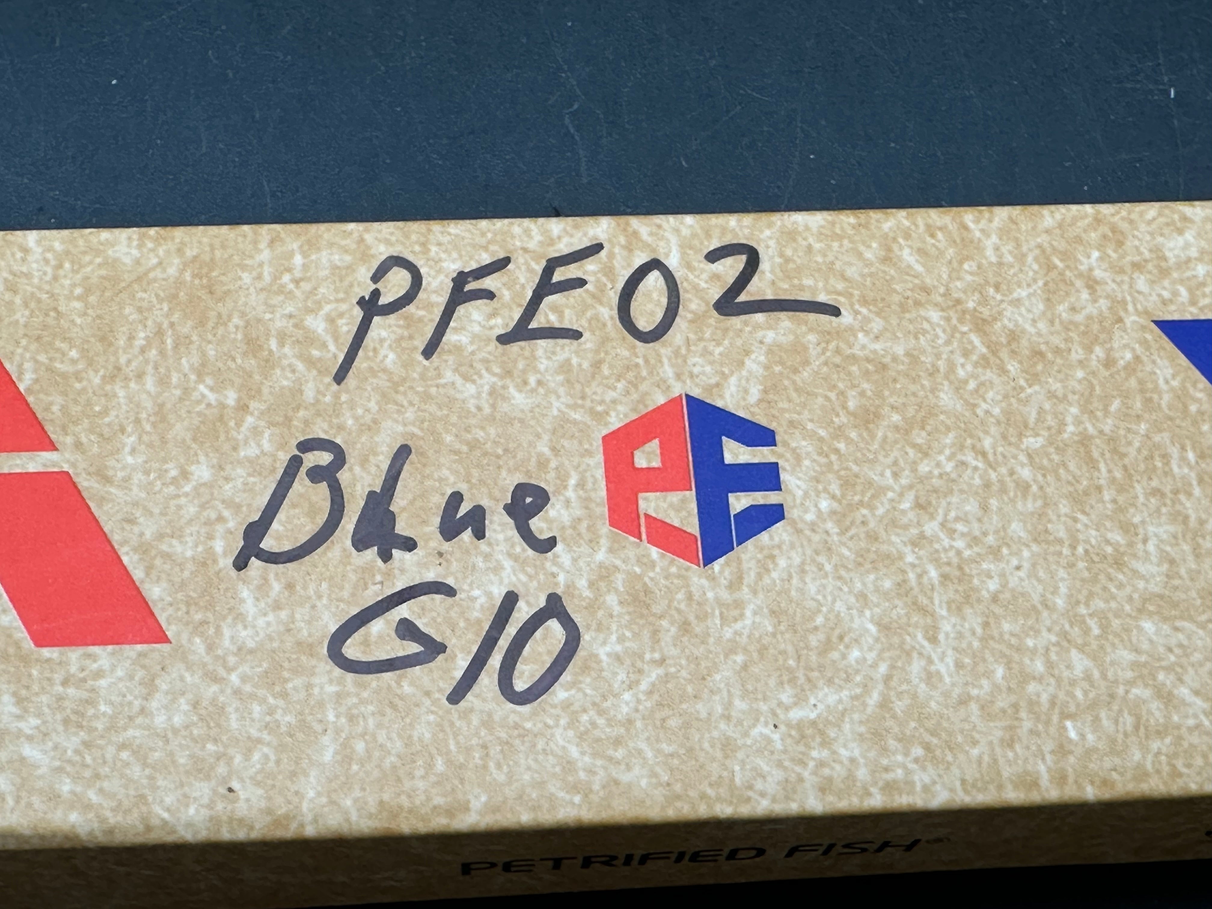 Petrified Fish PFE02 SCOUT 14C28N Satin Blade Blue G10 Handle