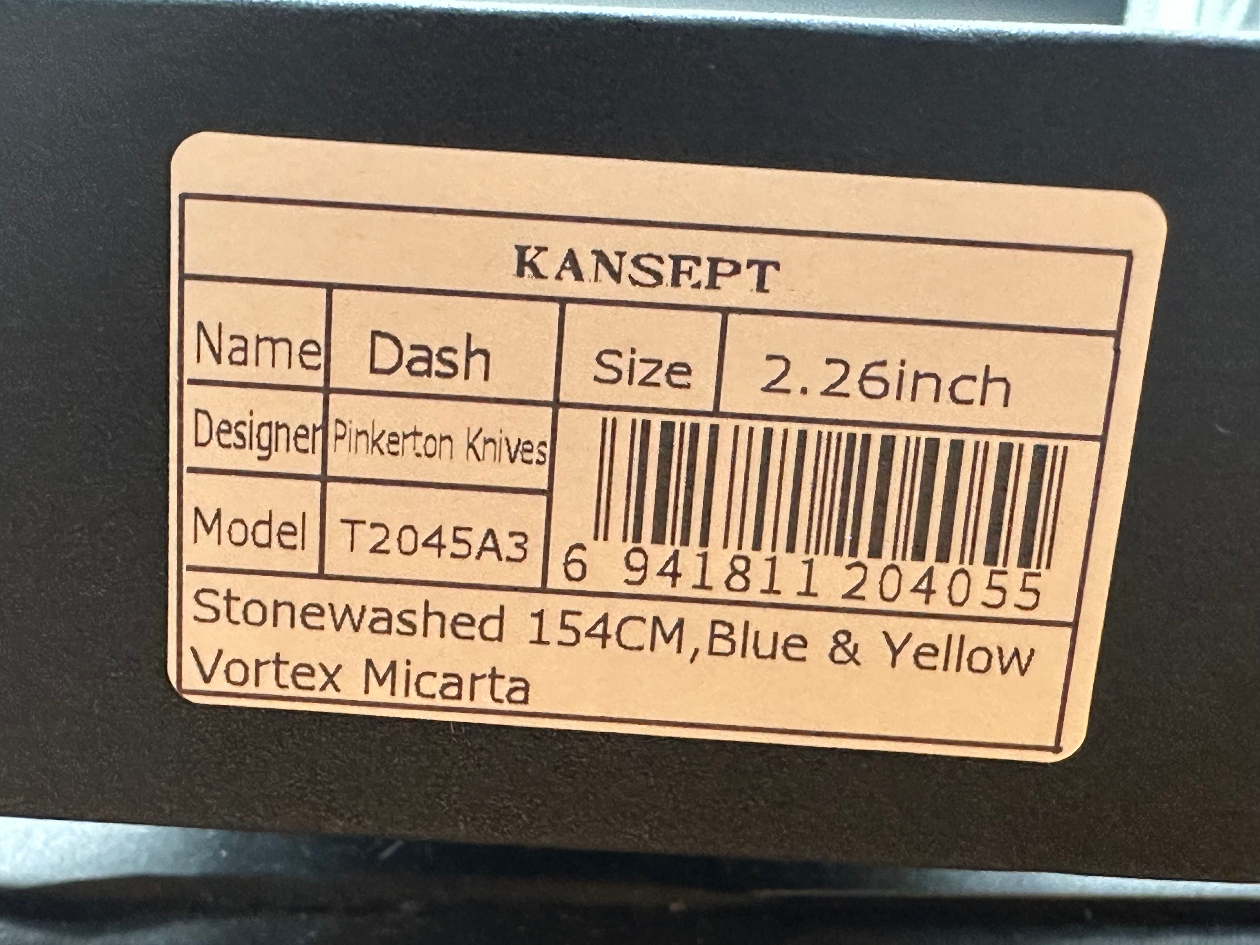 KANSEPT DASH BLUE/YELLOW VORTEX MICARTA HANDLE 154CM TANTO