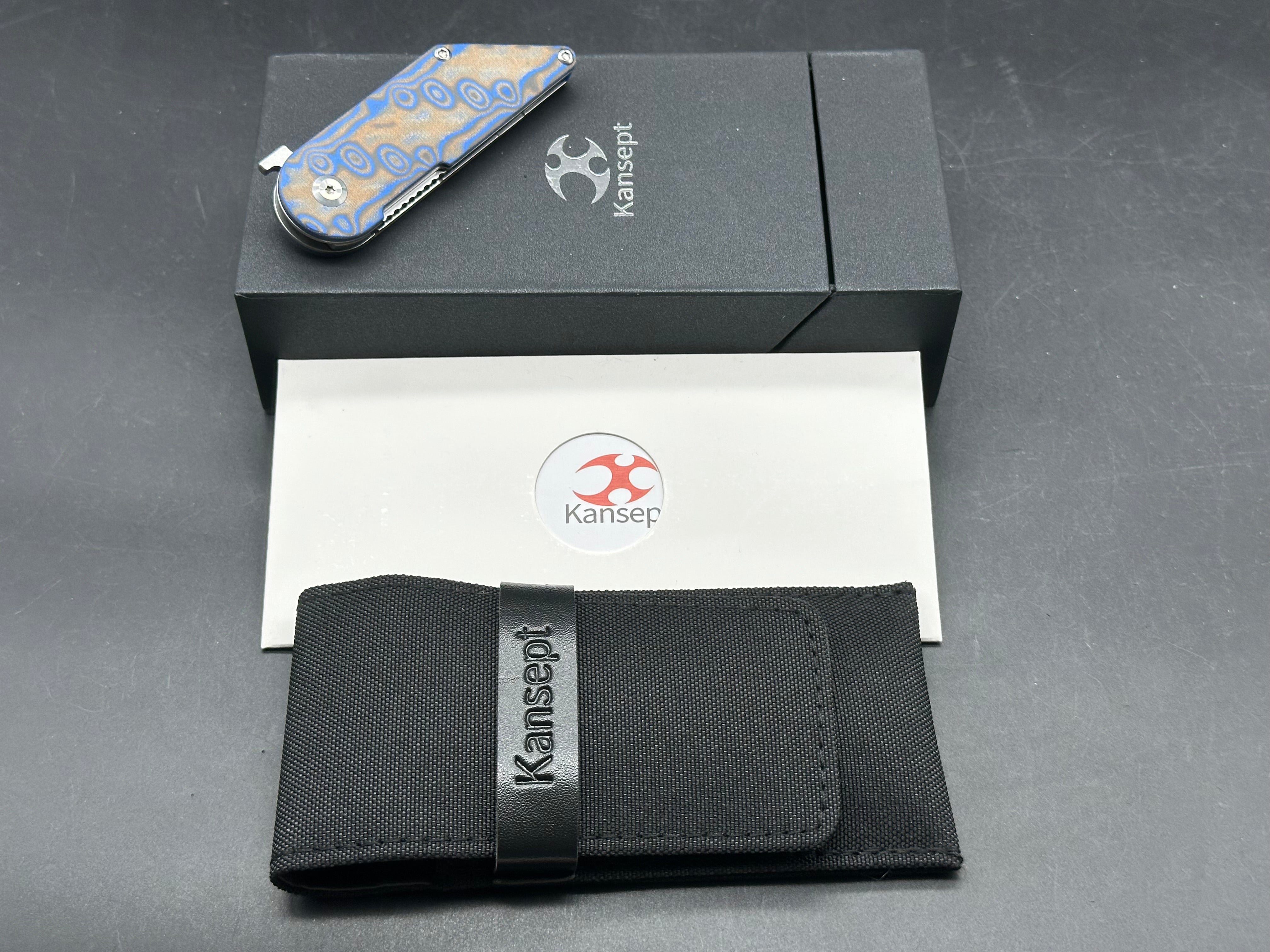 KANSEPT DASH BLUE/YELLOW VORTEX MICARTA HANDLE 154CM TANTO