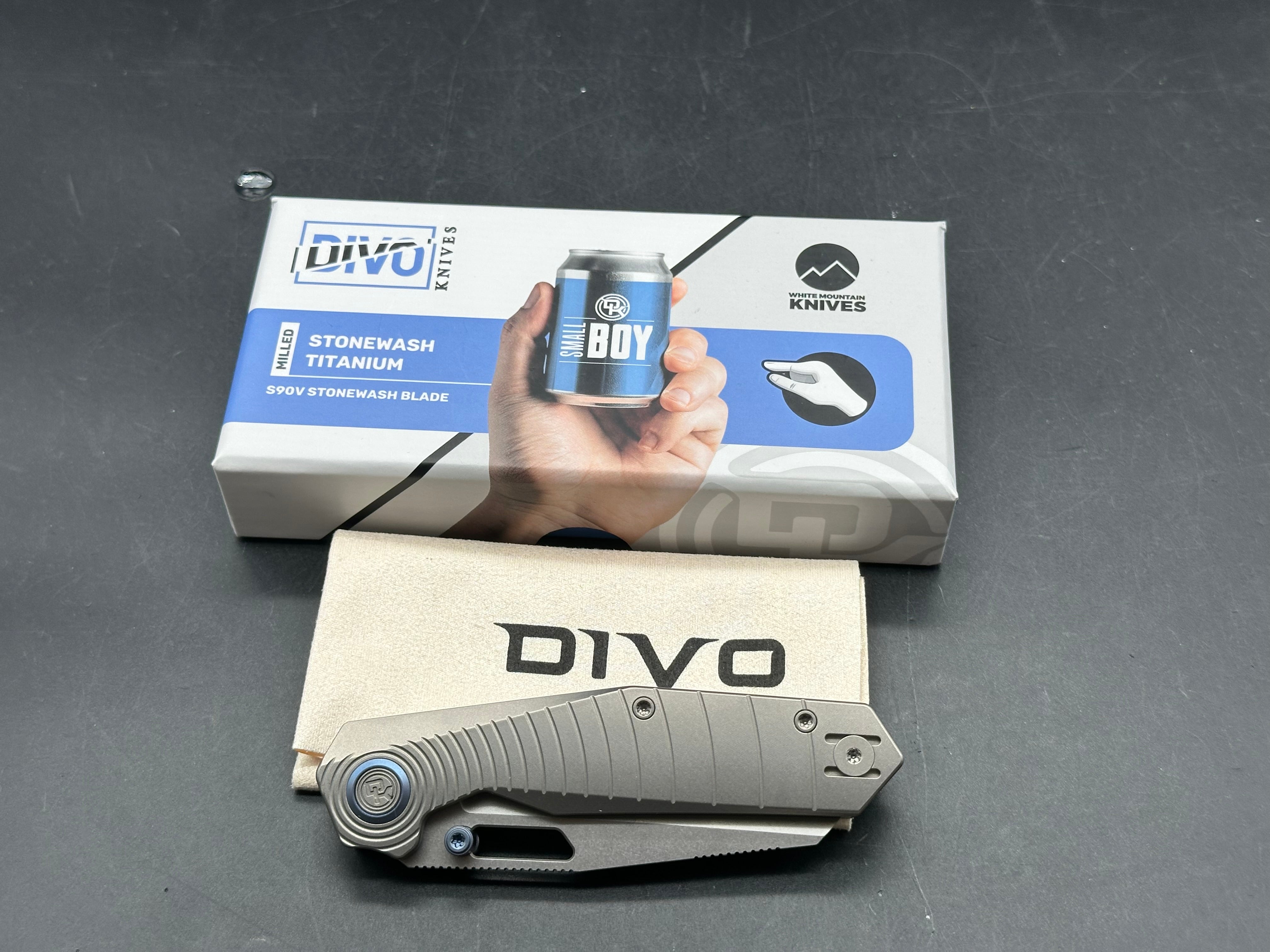 DIVO KNIVES SMALLBOY TITANIUM HANDLE S90V STONEWASHED BLADE