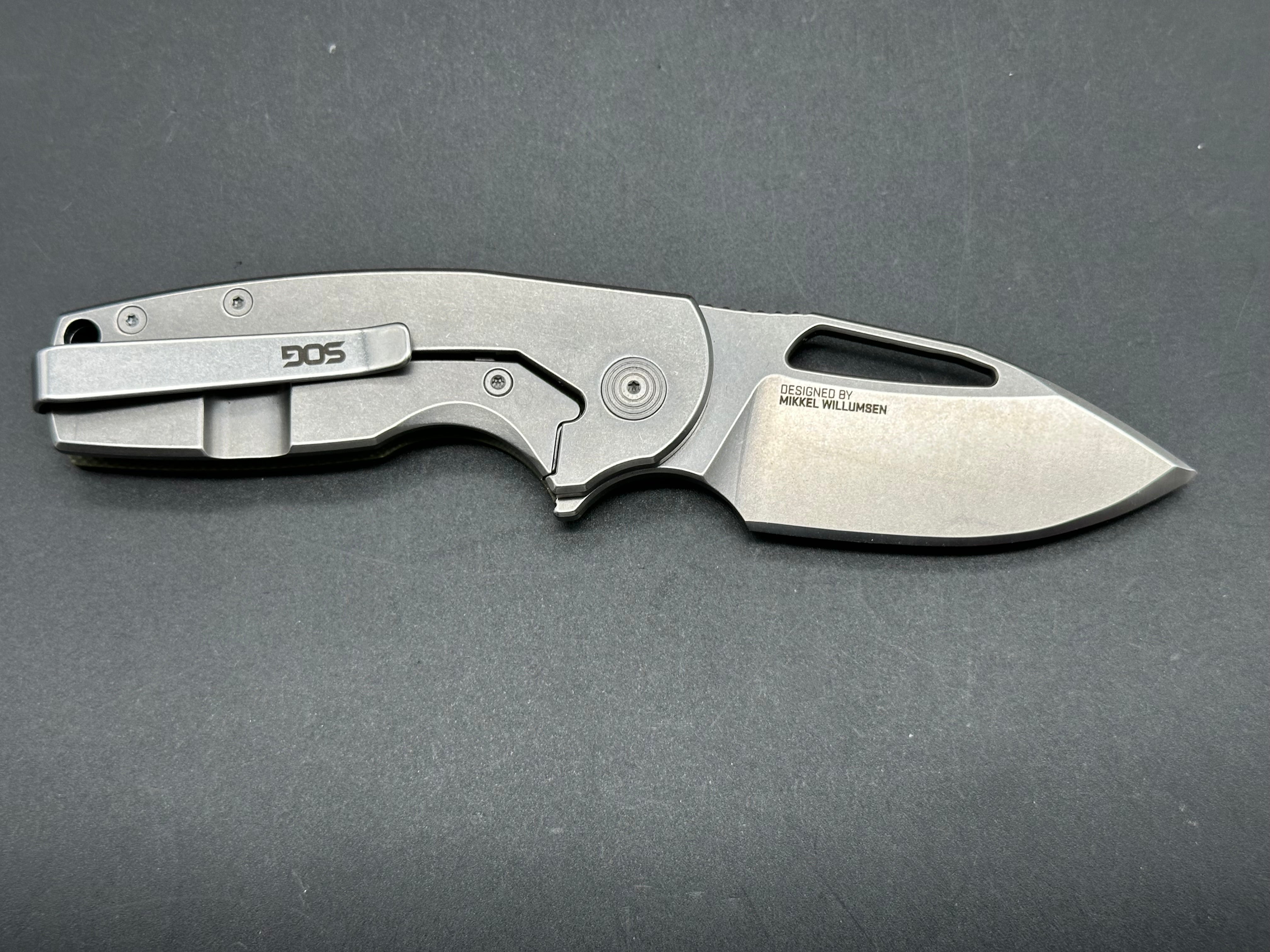 SOG Stout FLK, 2.62" Stonewash D2 Blade with OD Green G10/Steel Frame Lock Handle