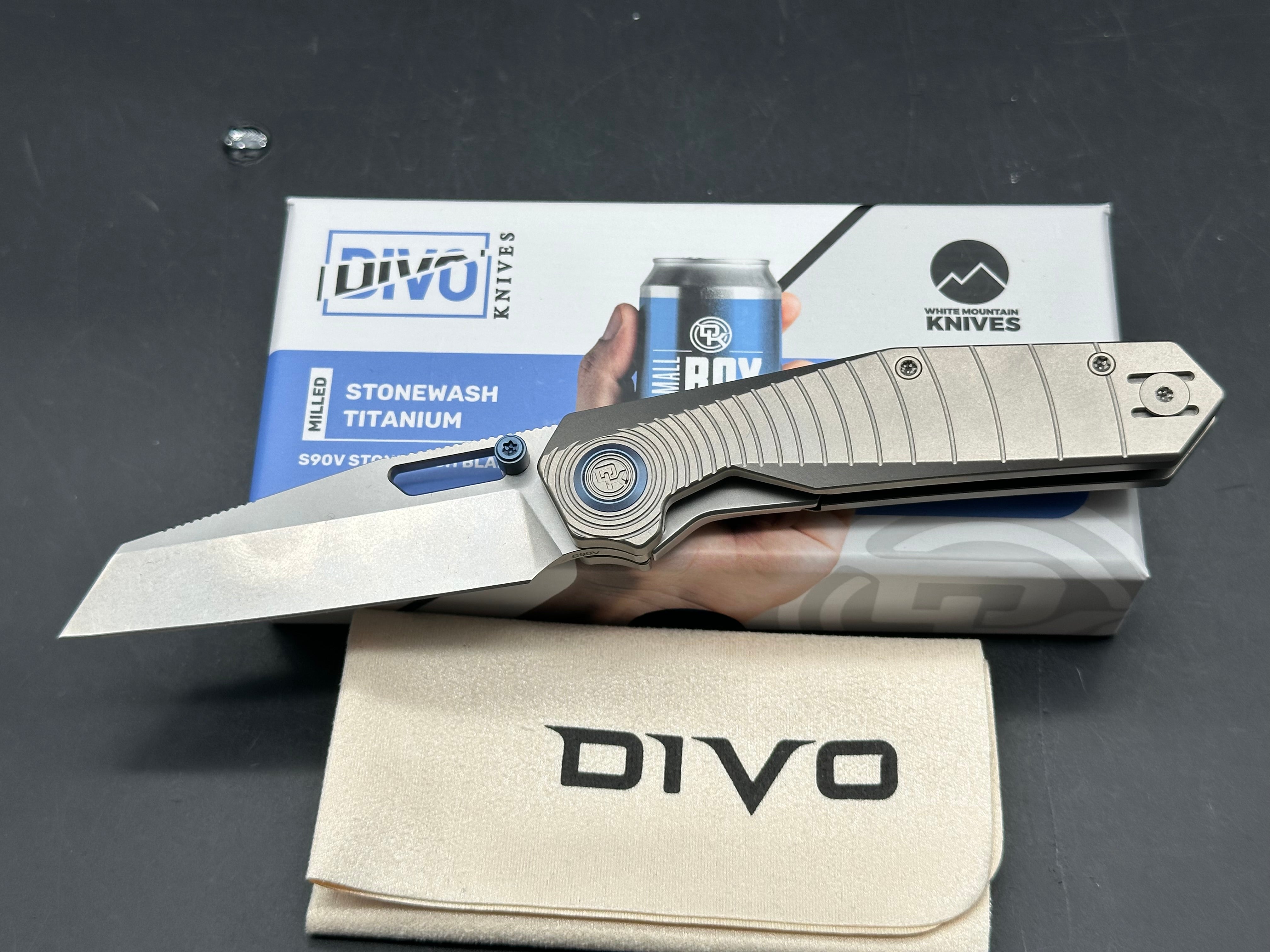 DIVO KNIVES SMALLBOY TITANIUM HANDLE S90V STONEWASHED BLADE