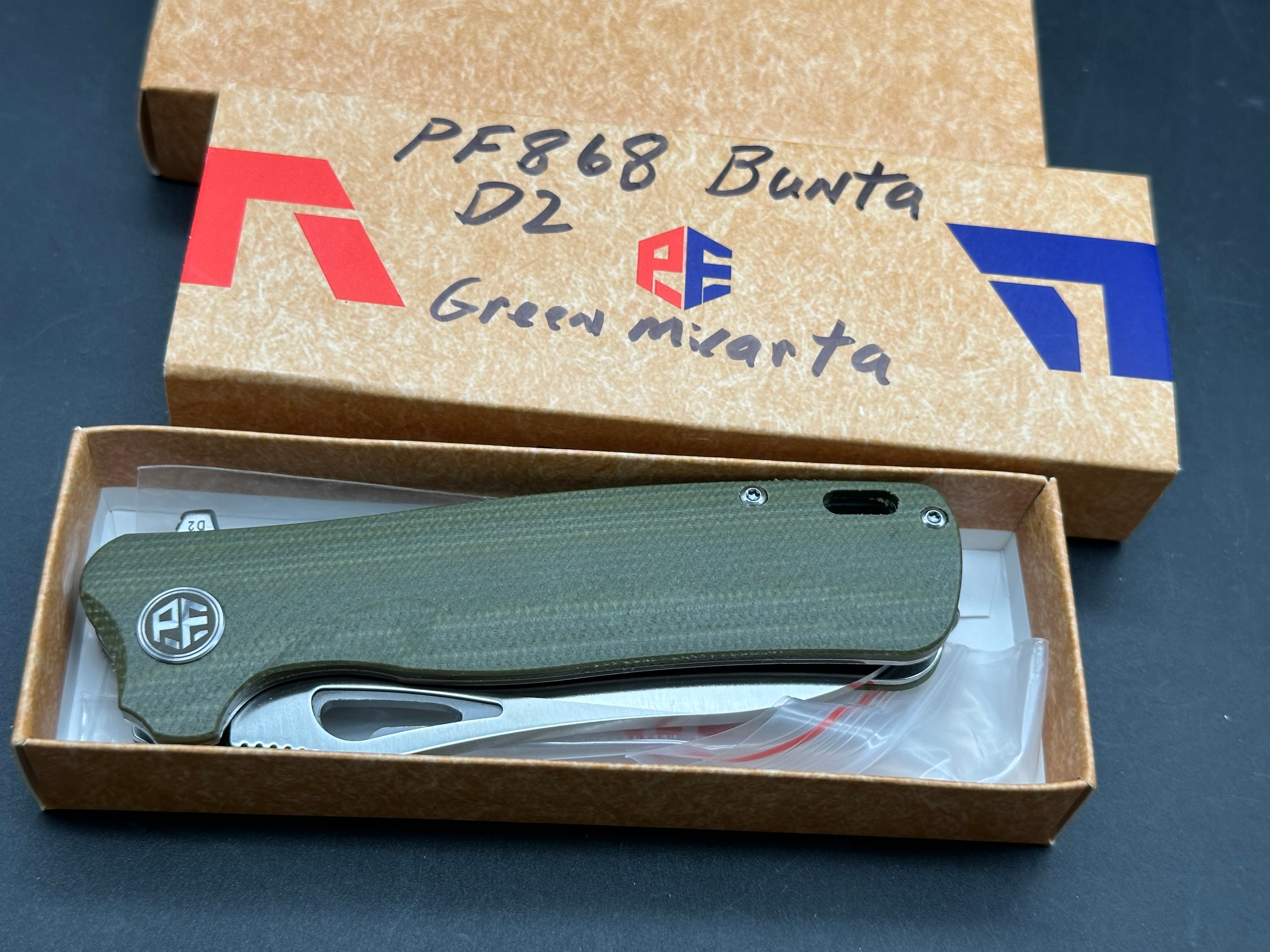 Petrified Fish PF868 Bunta 3.35" D2 Satin Blade Micarta Handle Flipper Folding knife