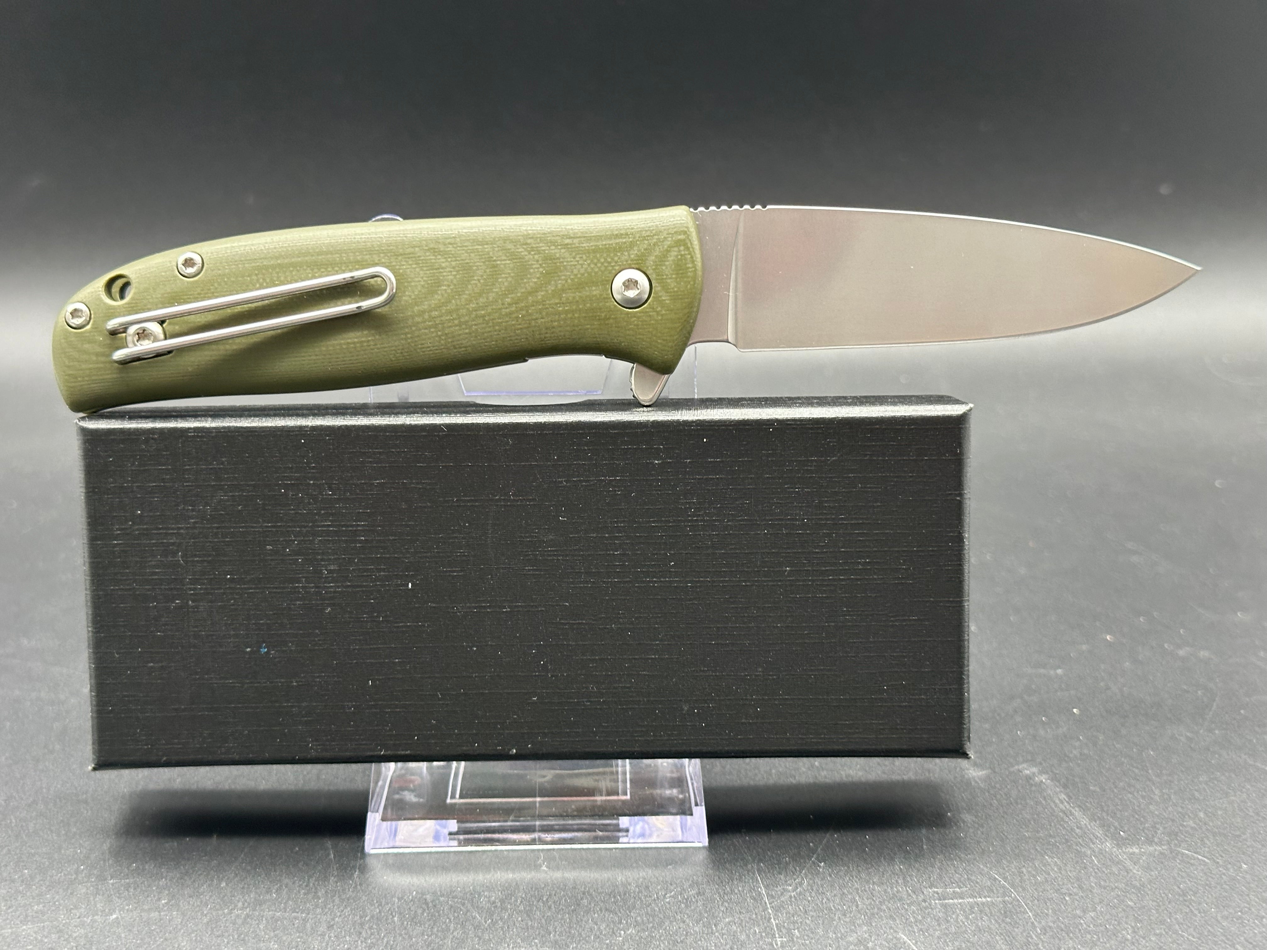North Arm Skaha II, 3.3" S35VN Polished Stonewash Blade with OD Green G10 Handle (Serial #1259)