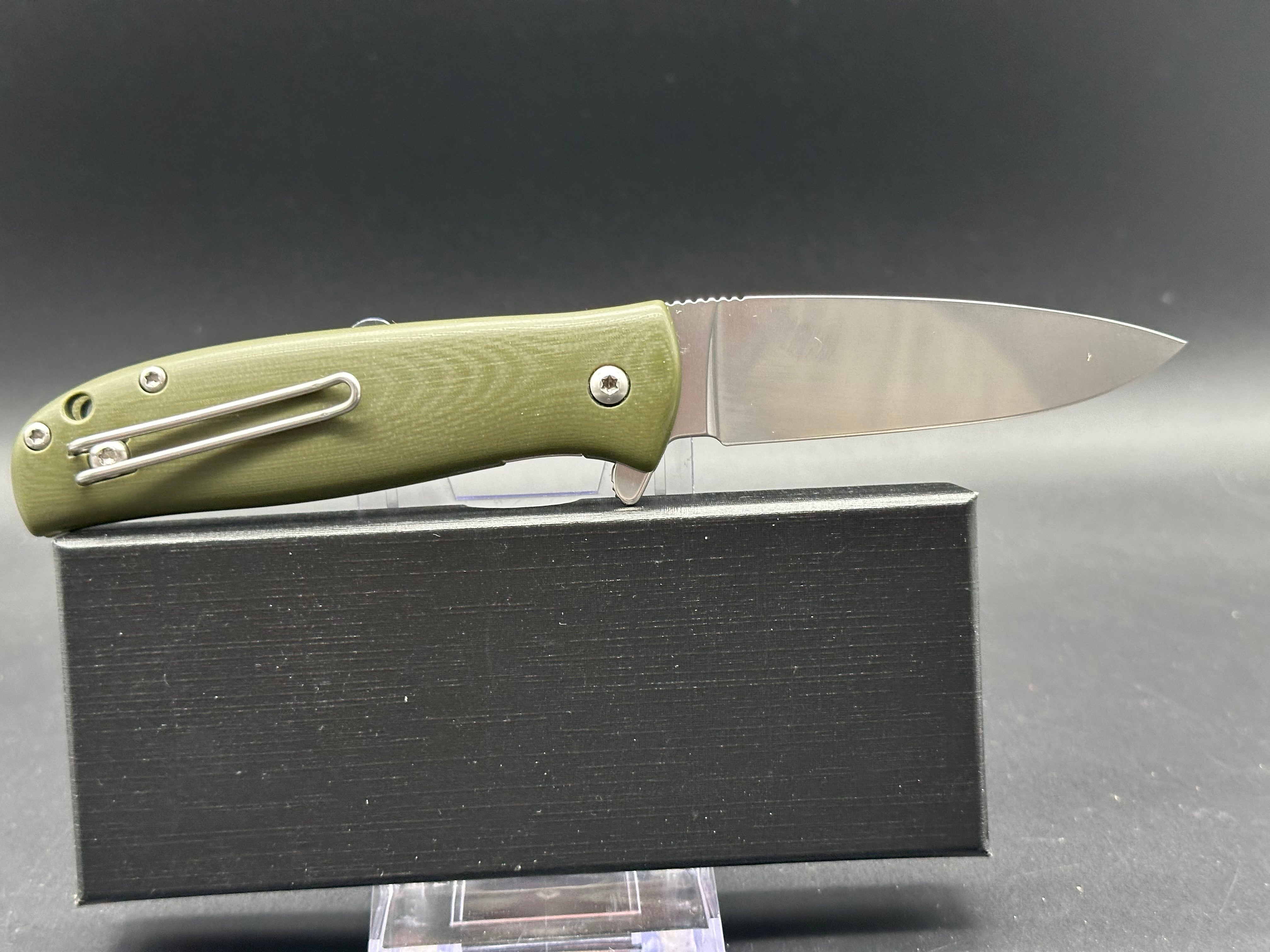 North Arm Skaha II, 3.3" S35VN Polished Stonewash Blade with OD Green G10 Handle (Serial #1476)