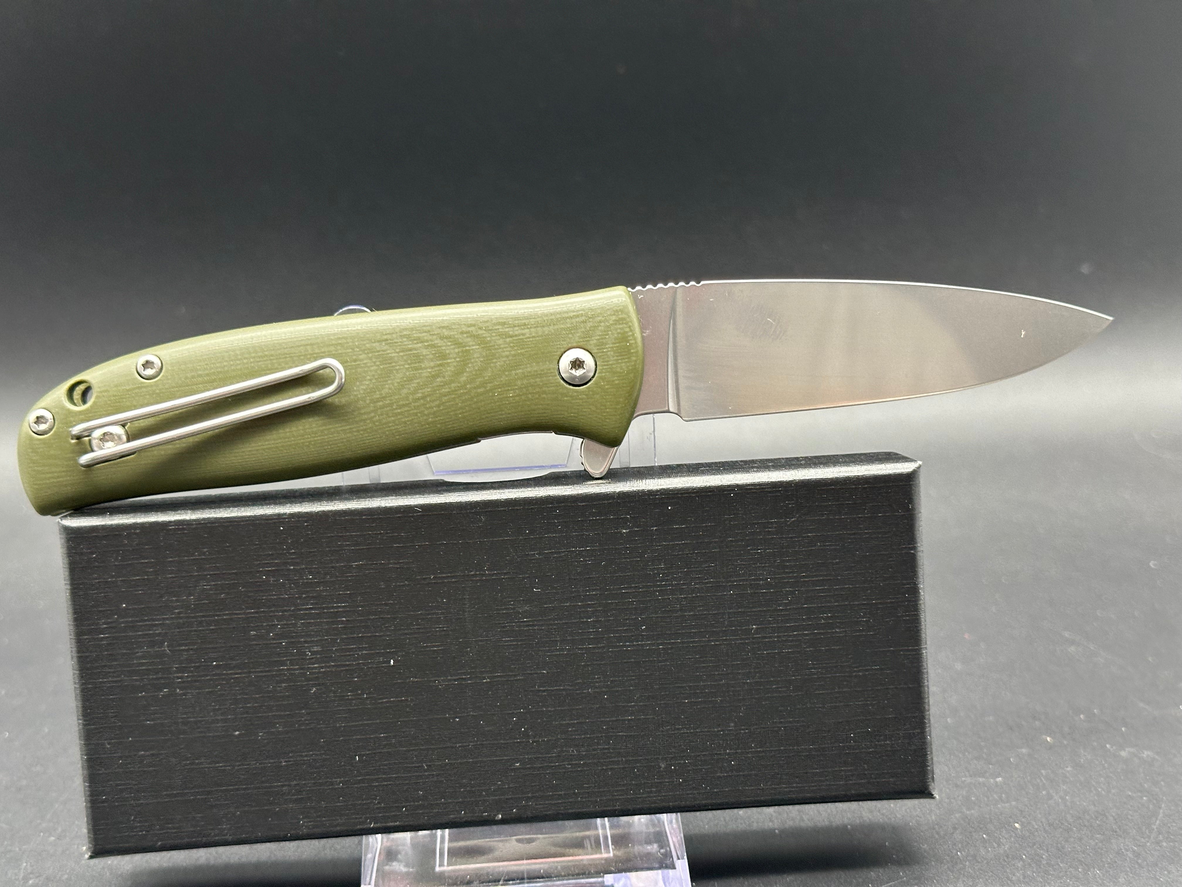 North Arm Skaha II, 3.3" S35VN Polished Stonewash Blade with OD Green G10 Handle (Serial #1476)