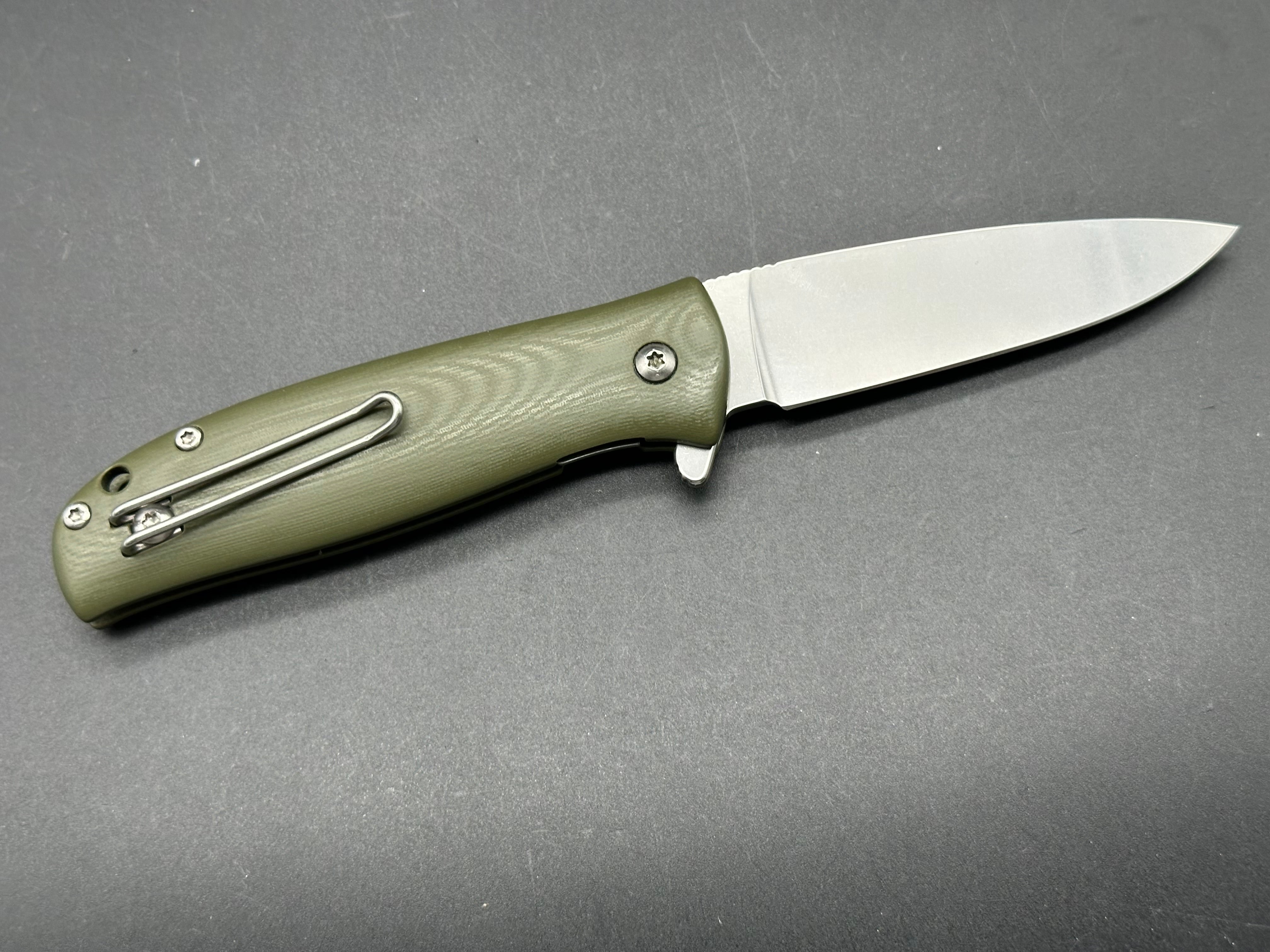 North Arm Skaha II, 3.3" S35VN Polished Stonewash Blade with OD Green G10 Handle (Serial #1476)