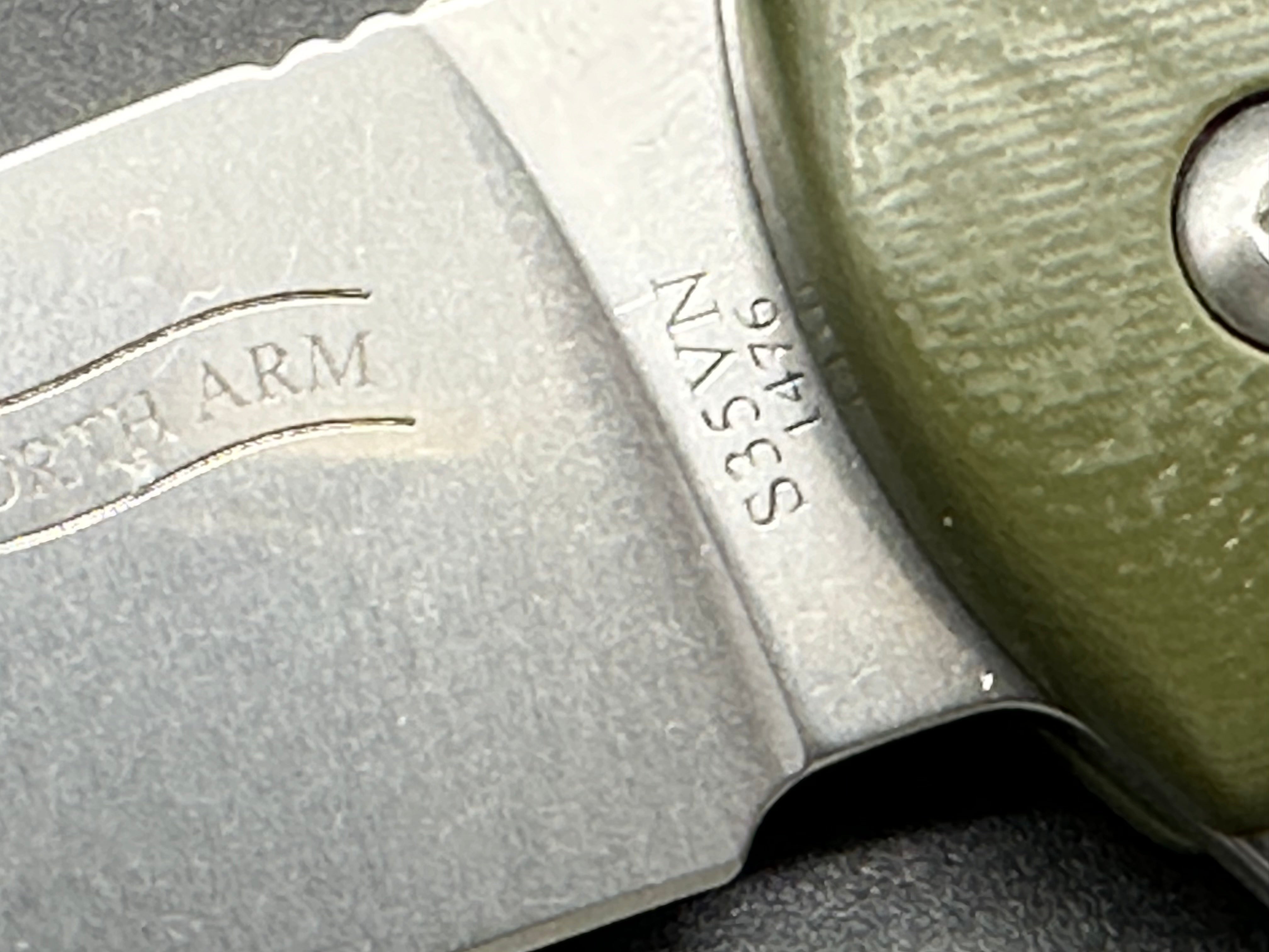 North Arm Skaha II, 3.3" S35VN Polished Stonewash Blade with OD Green G10 Handle (Serial #1476)