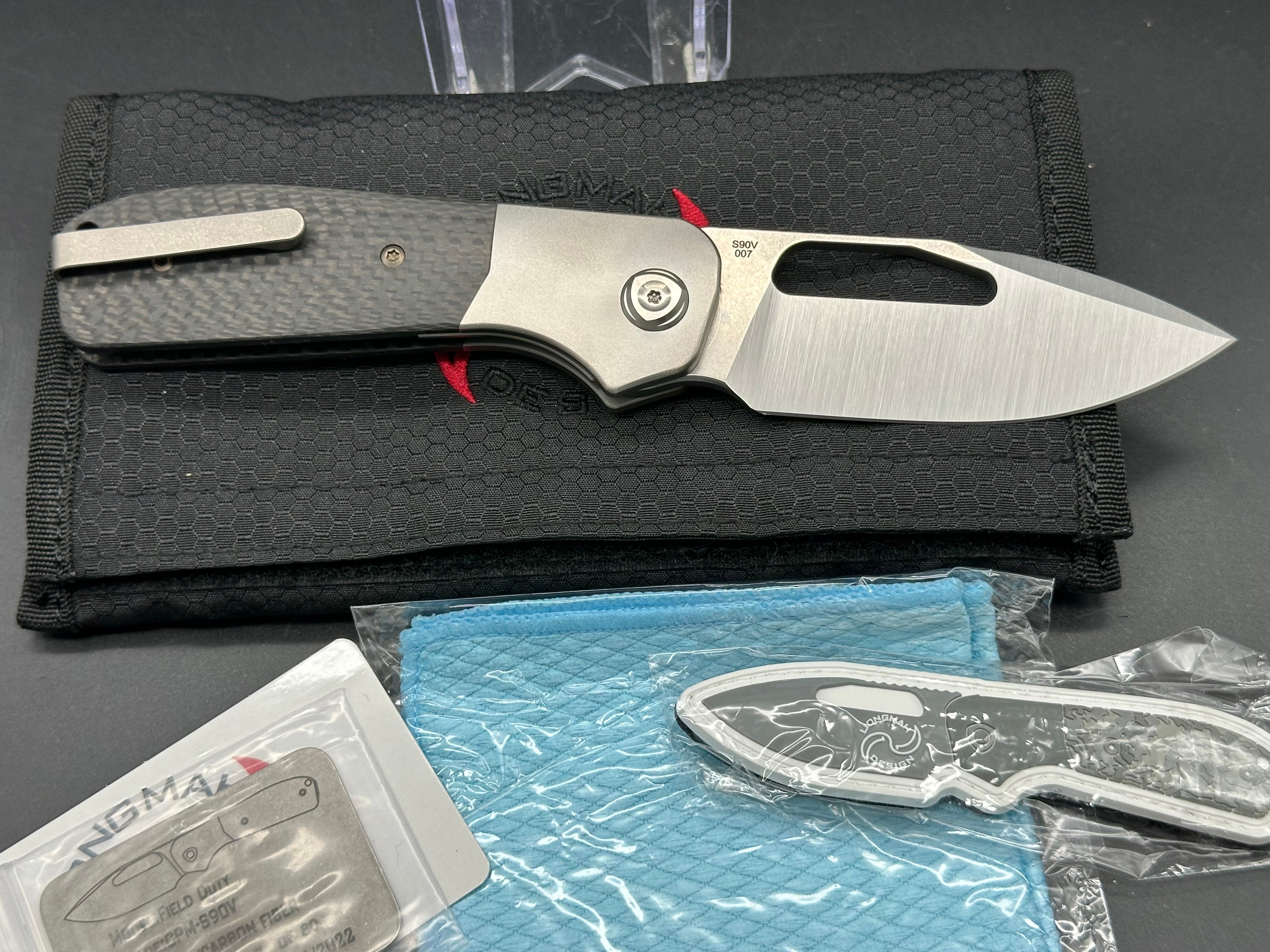 Liong Mah Field Duty 3.5,S90V Satin Blade with Titanium and Carbon Fiber Handle