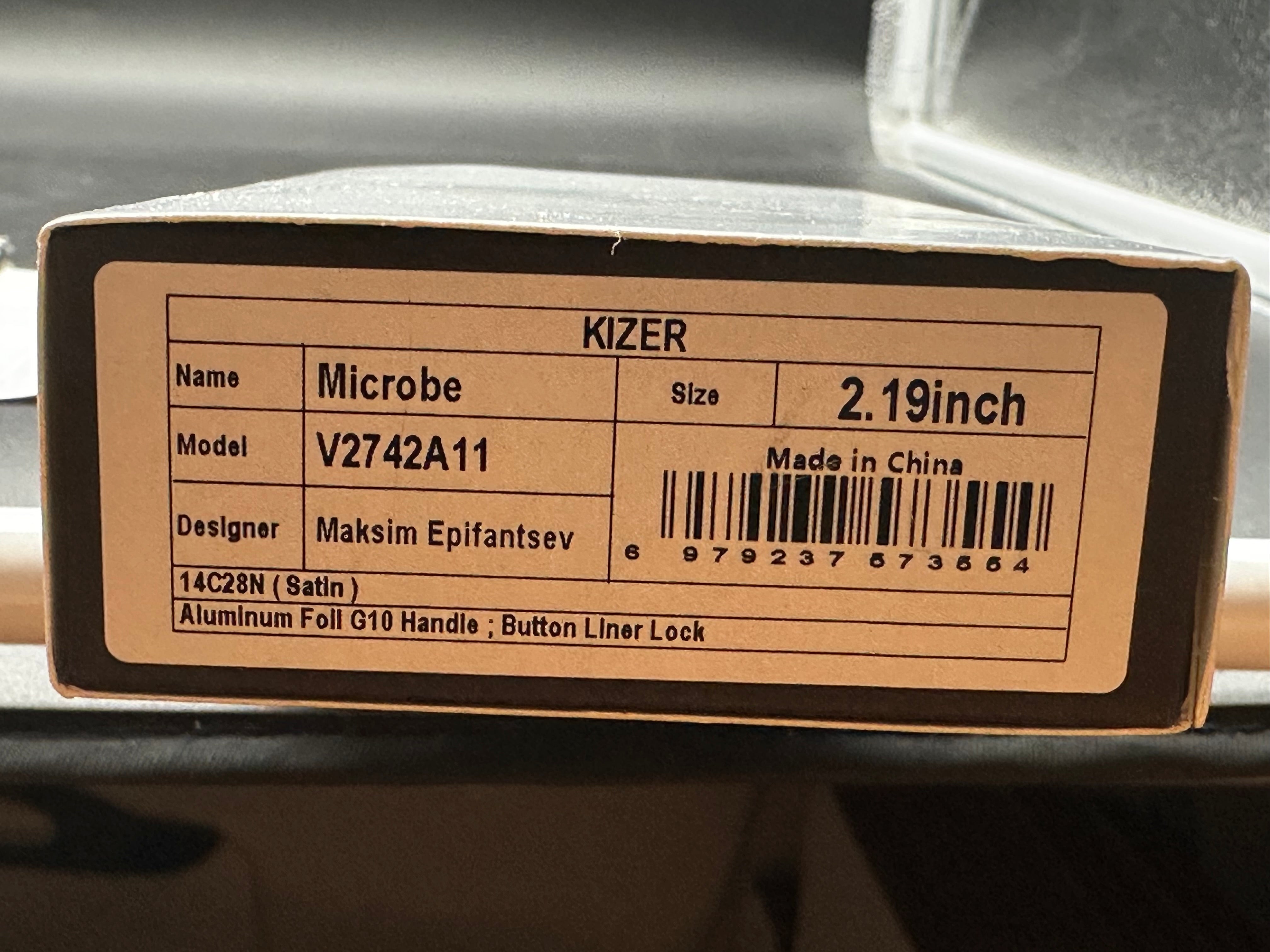 KIZER MICROBE ALUMINUM FOIL G10 HANDLE 14C28N PLAIN EDGE DROP POINT PLAIN EDGE