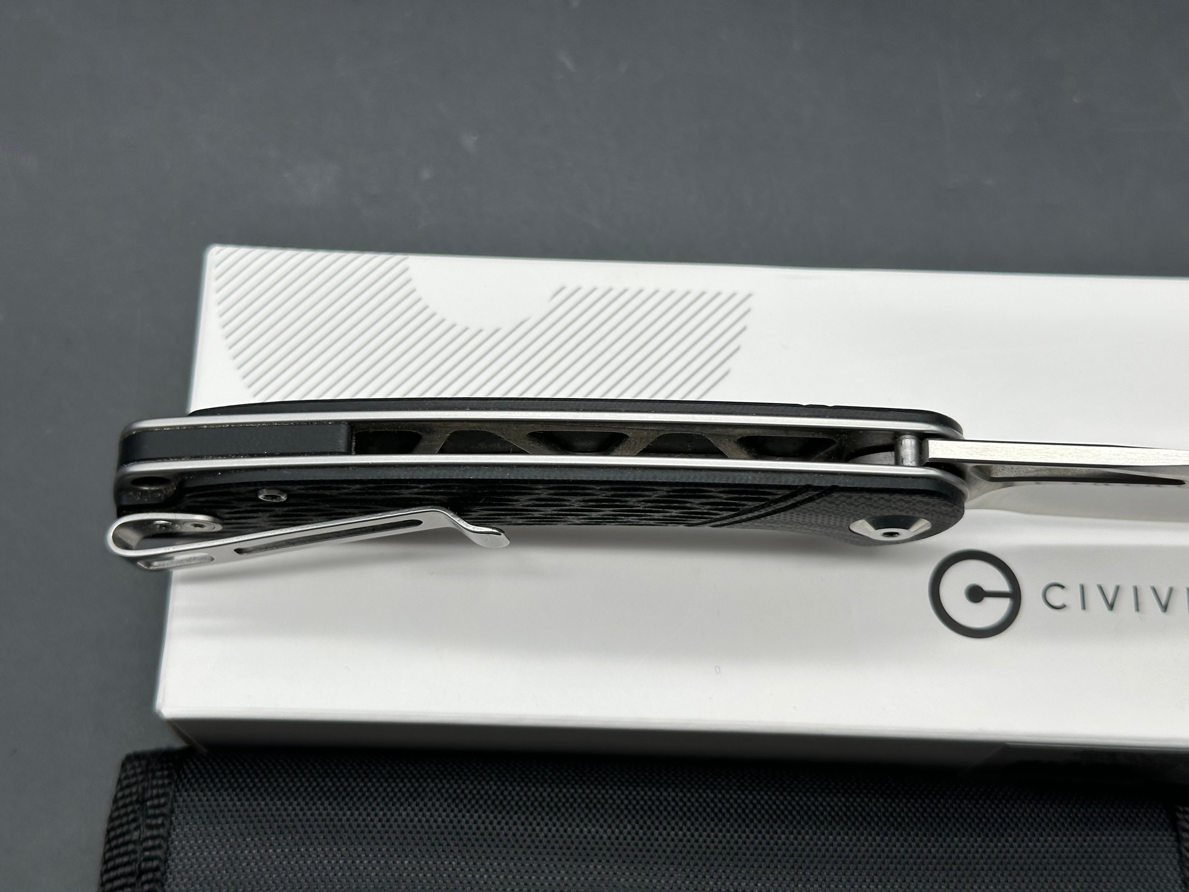 CIVIVI BLACK DOGMA FLIPPER KNIFE, SATIN D2 CLIP POINT BLADE