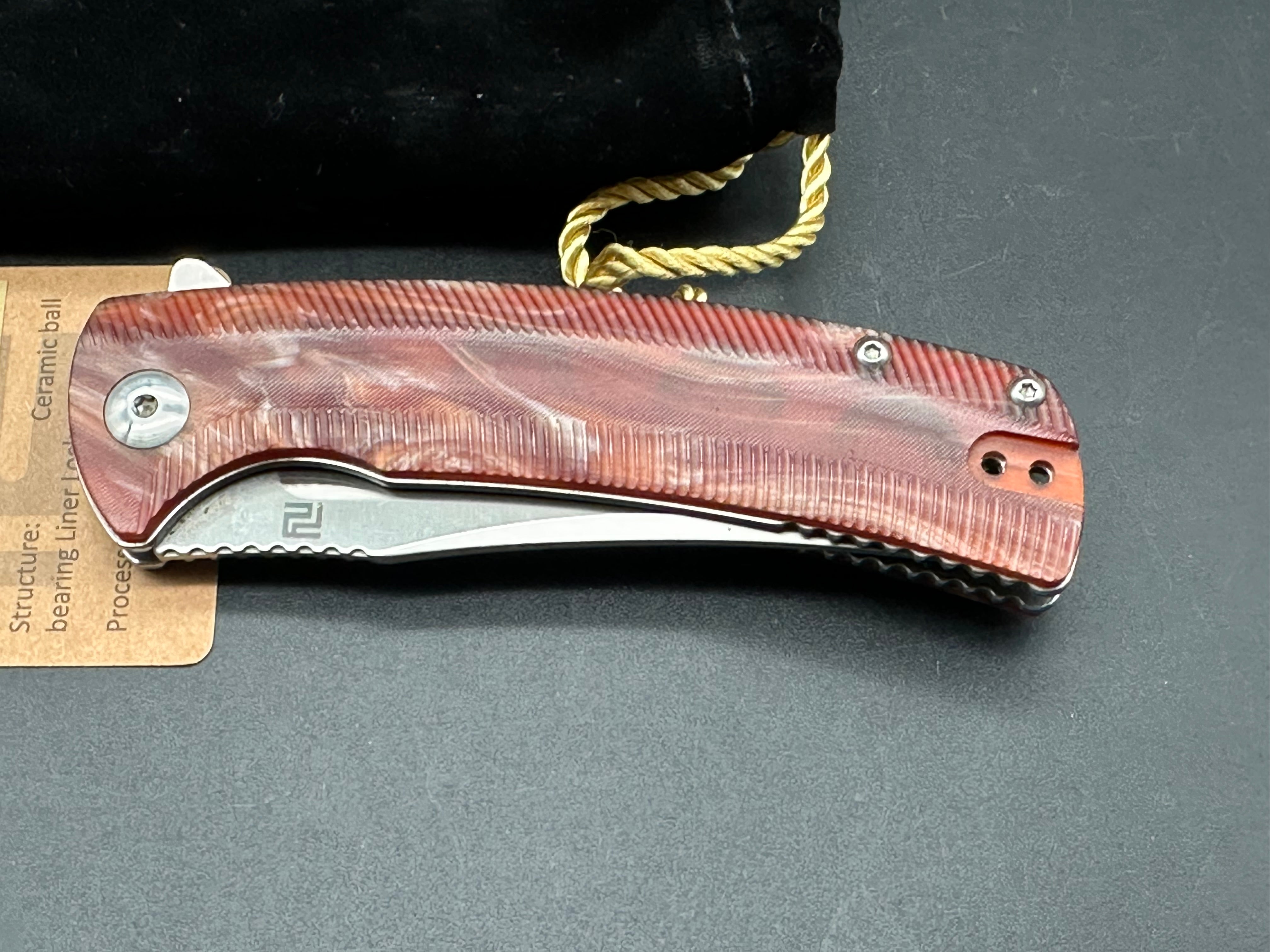 Artisan Cutlery Arroyo model 1845p, AR-RPM9 steel, acrylic red handles mars knife