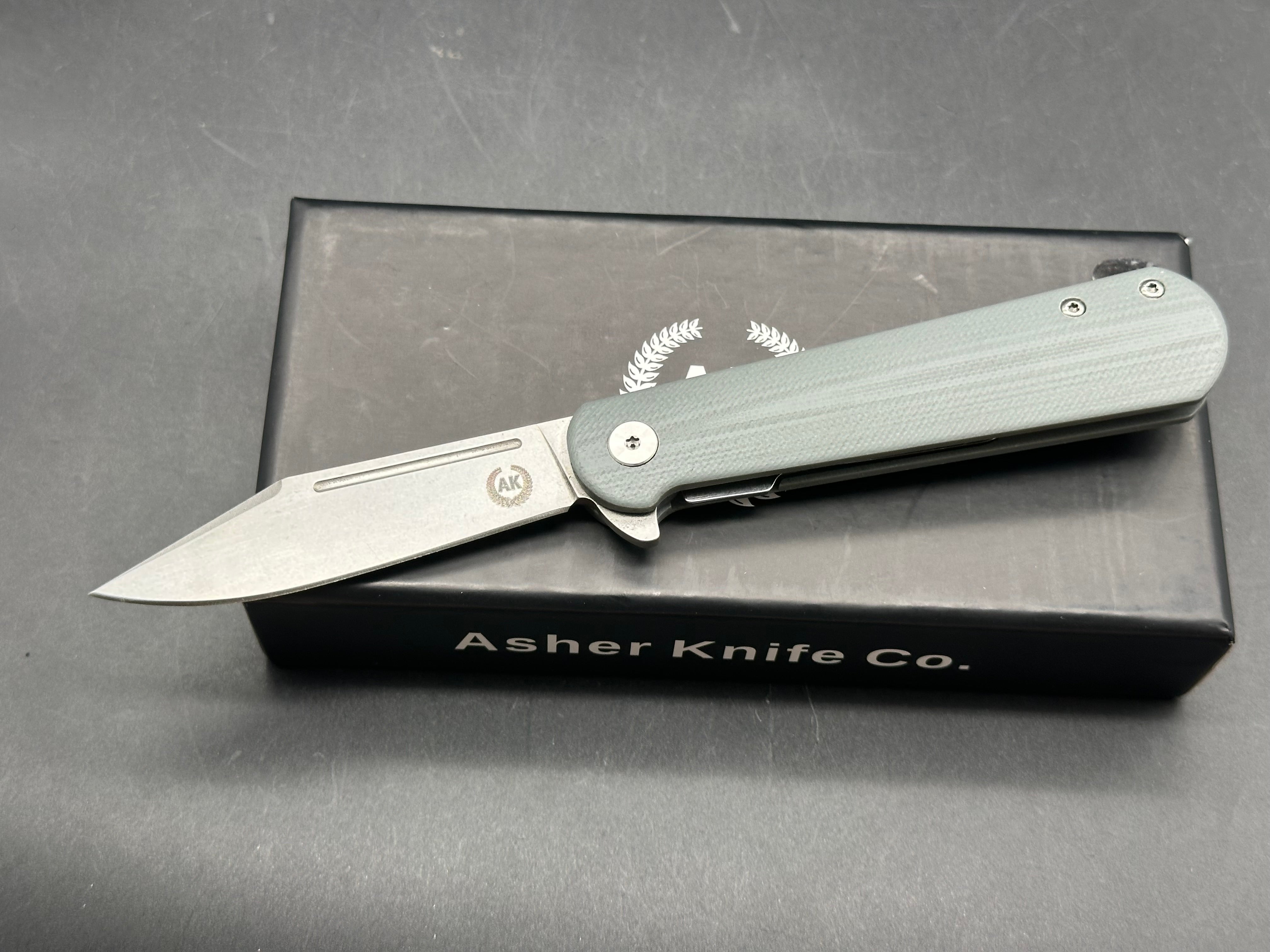 Asher knives Flashback G10 scales w/12C27 blade