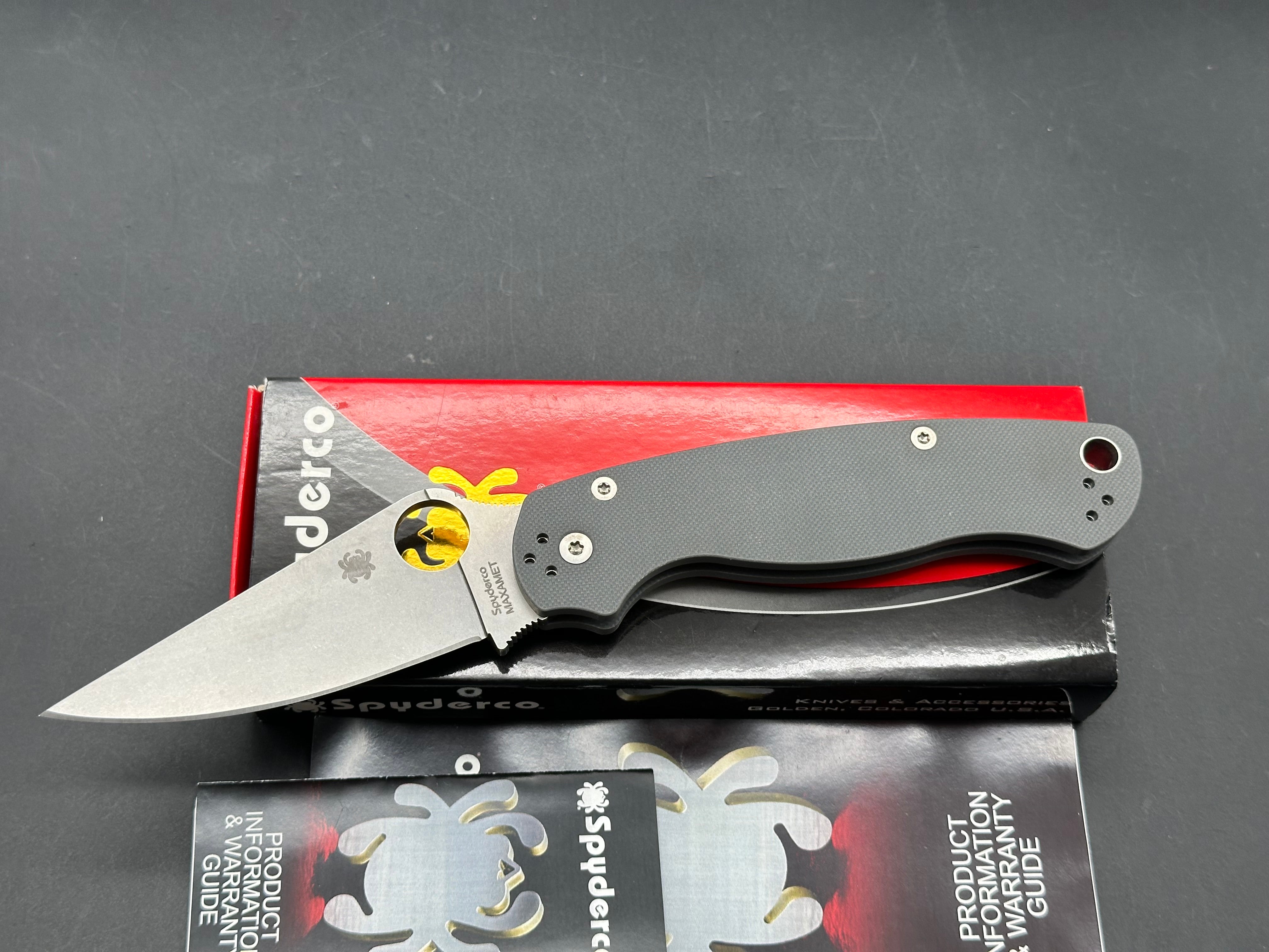 Spyderco Paramilitary 2 Knife Dark Gray G-10 (3.4" Stonewash Maxamet)