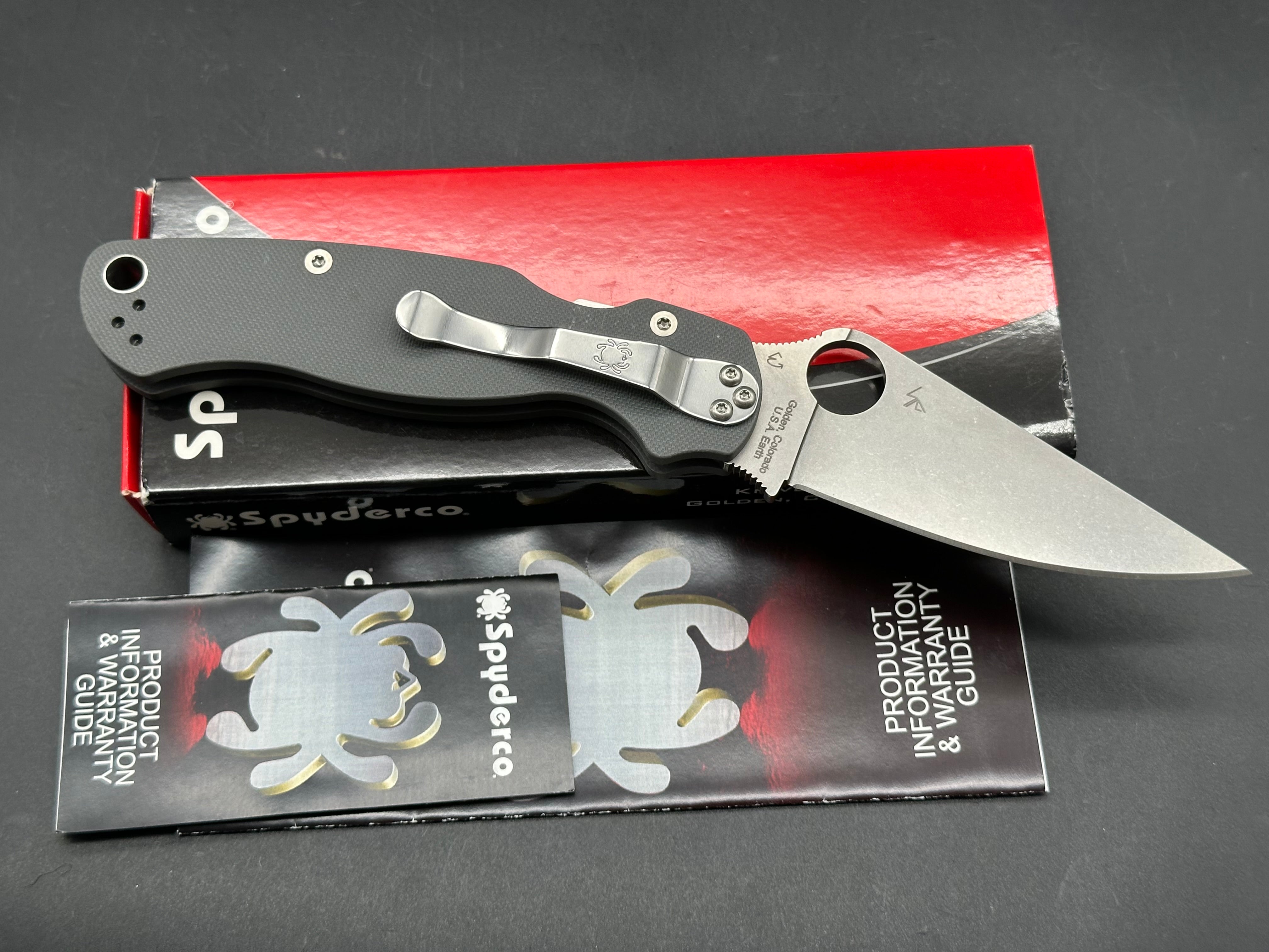 Spyderco Paramilitary 2 Knife Dark Gray G-10 (3.4" Stonewash Maxamet)