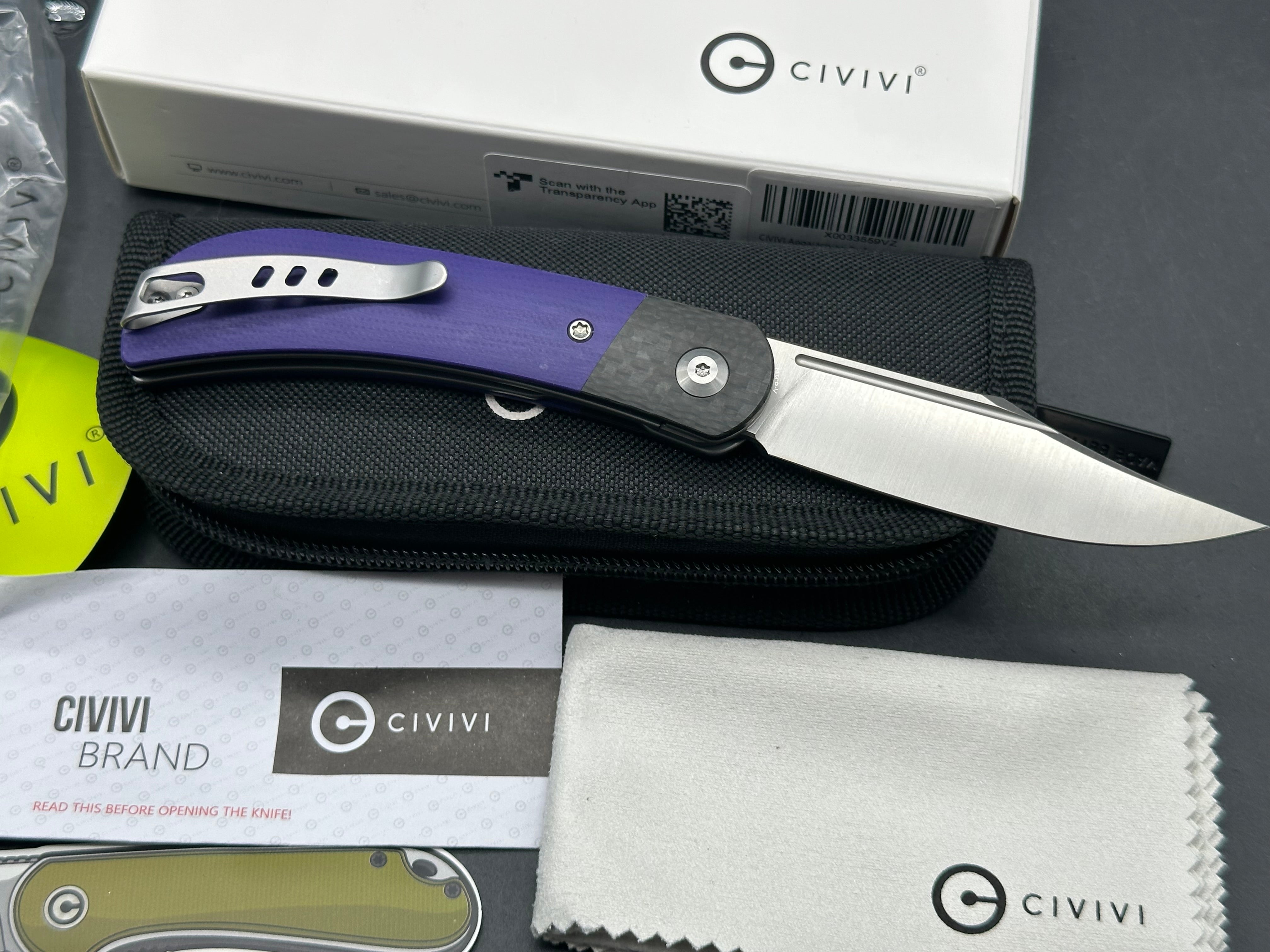 CIVIVI Appalachian Drifter 2 Liner Lock Knife Purple G-10 (3" Satin)