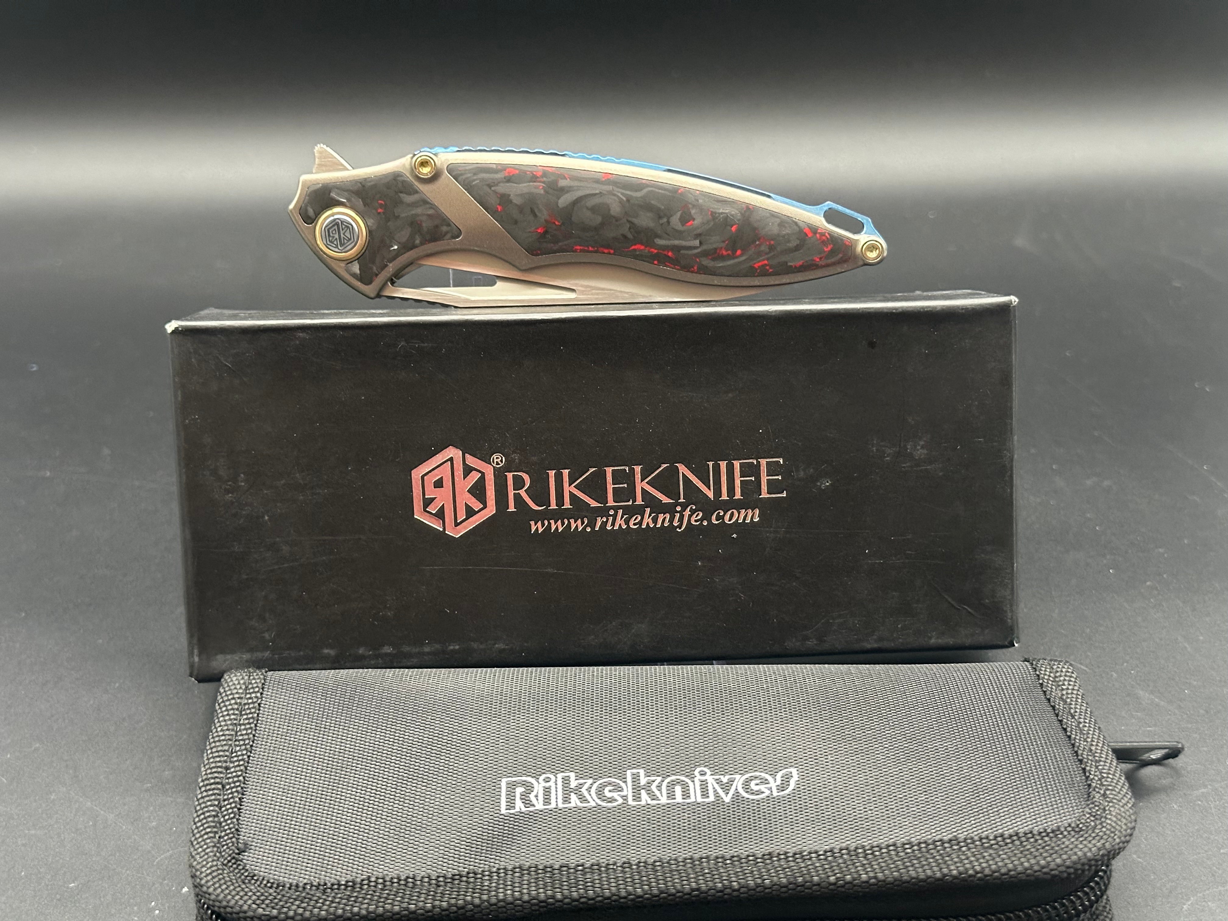 Rike Knife 1902-RCF titanium frame/red carbon fiber scales w/M390 blade