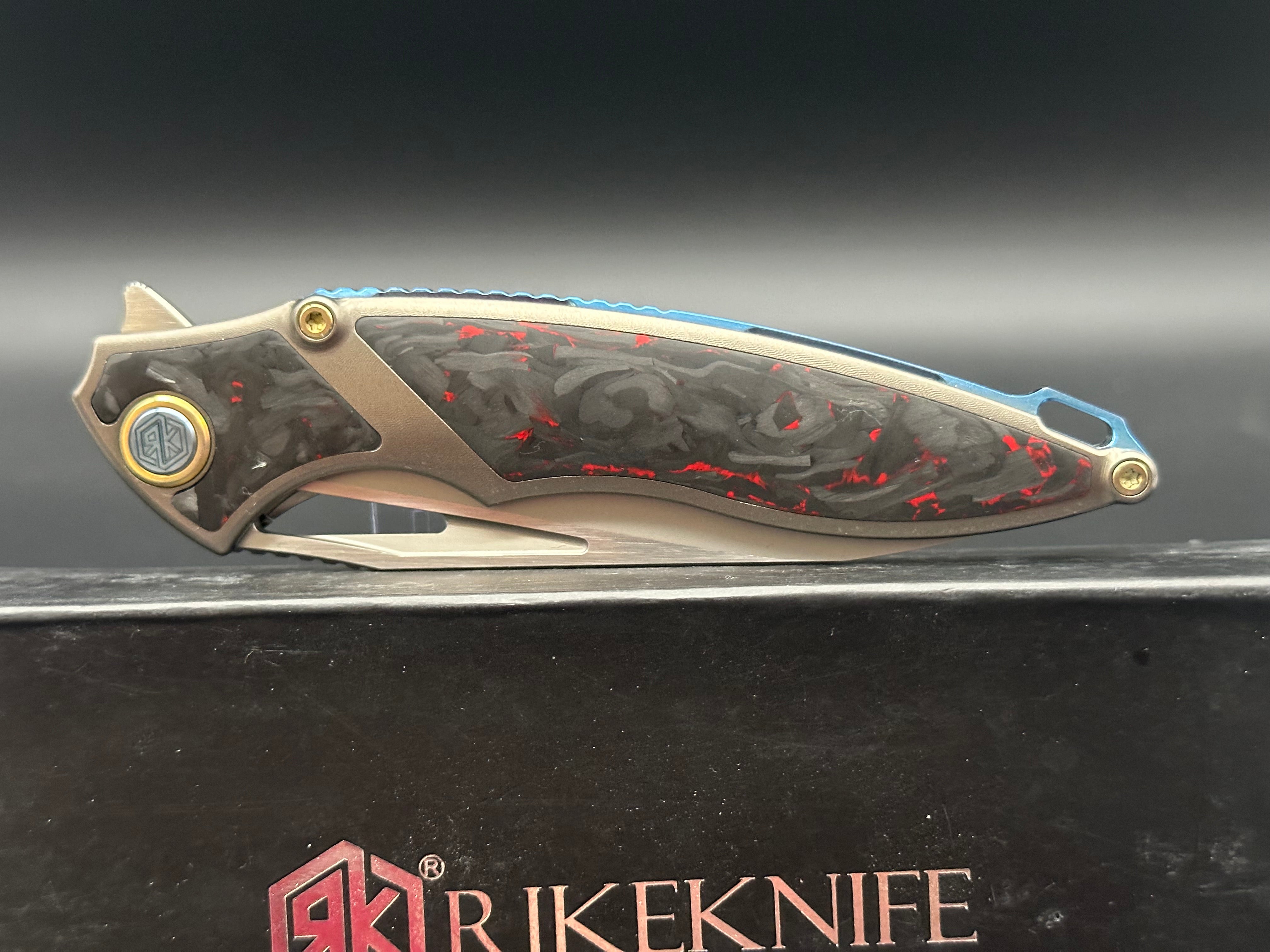 Rike Knife 1902-RCF titanium frame/red carbon fiber scales w/M390 blade