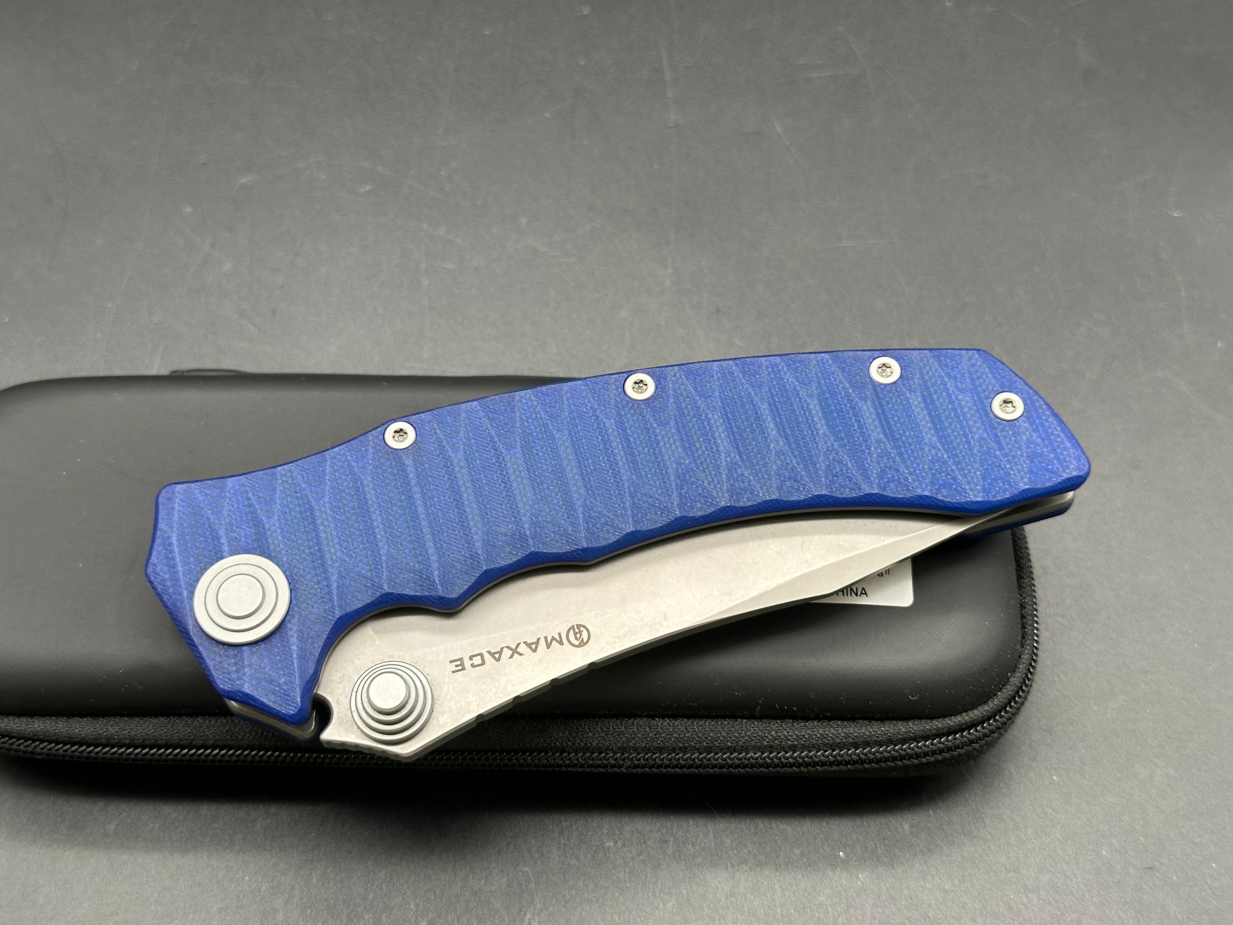 Maxace Knives Sandstorm-K Liner Lock Knife Blue G10 (4.4" Stonewash)