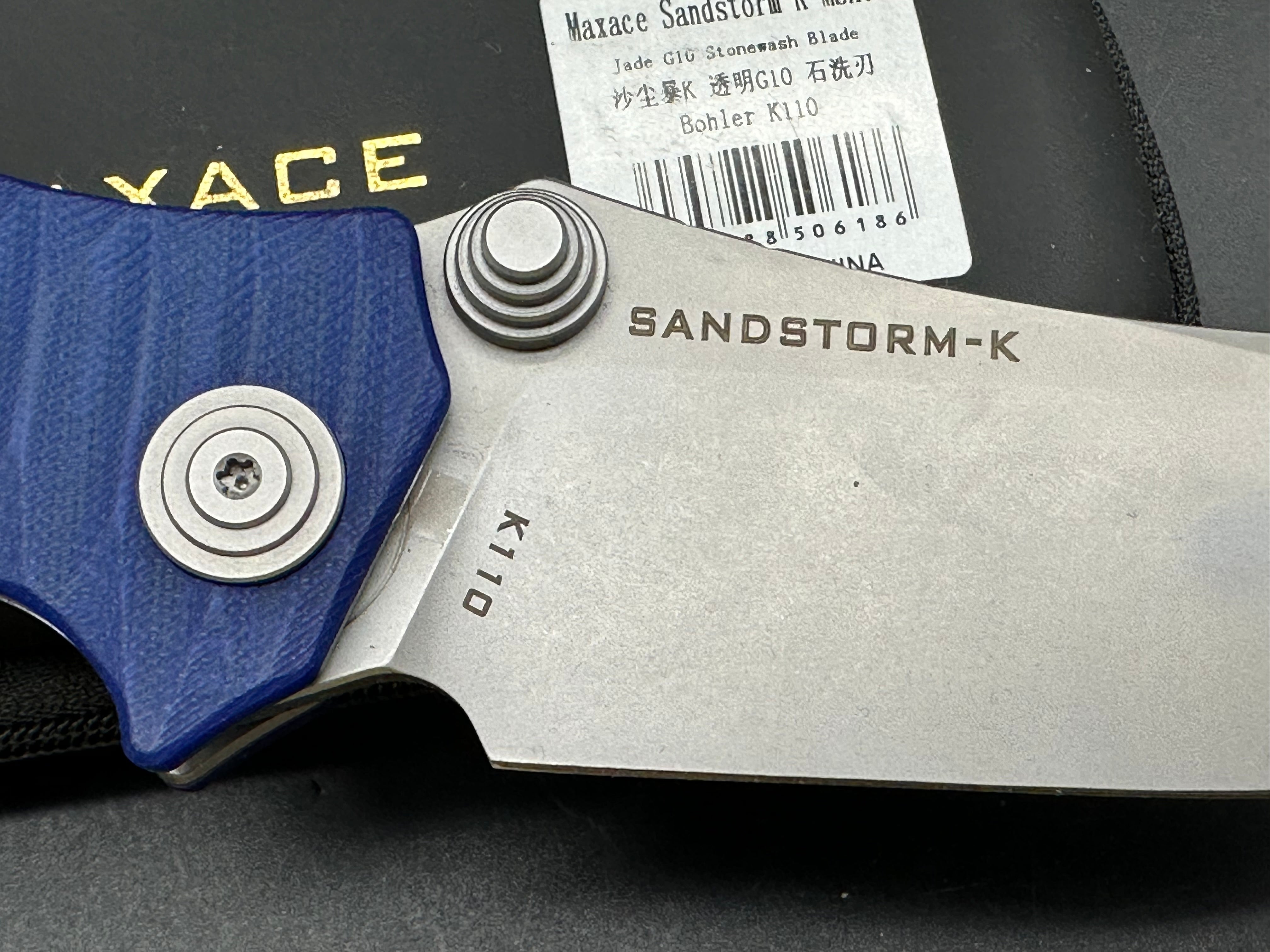 Maxace Knives Sandstorm-K Liner Lock Knife Blue G10 (4.4" Stonewash)