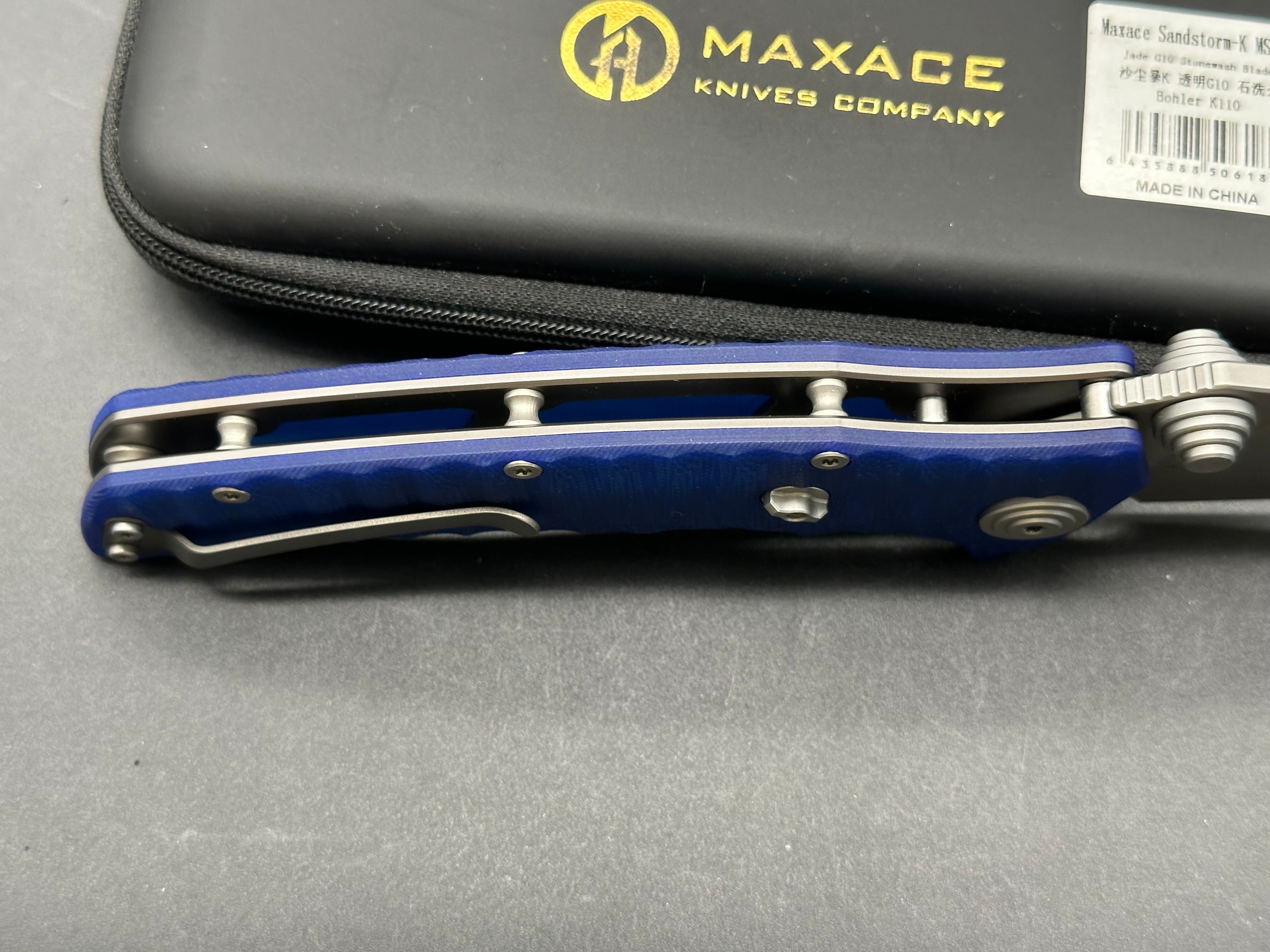 Maxace Knives Sandstorm-K Liner Lock Knife Blue G10 (4.4" Stonewash)