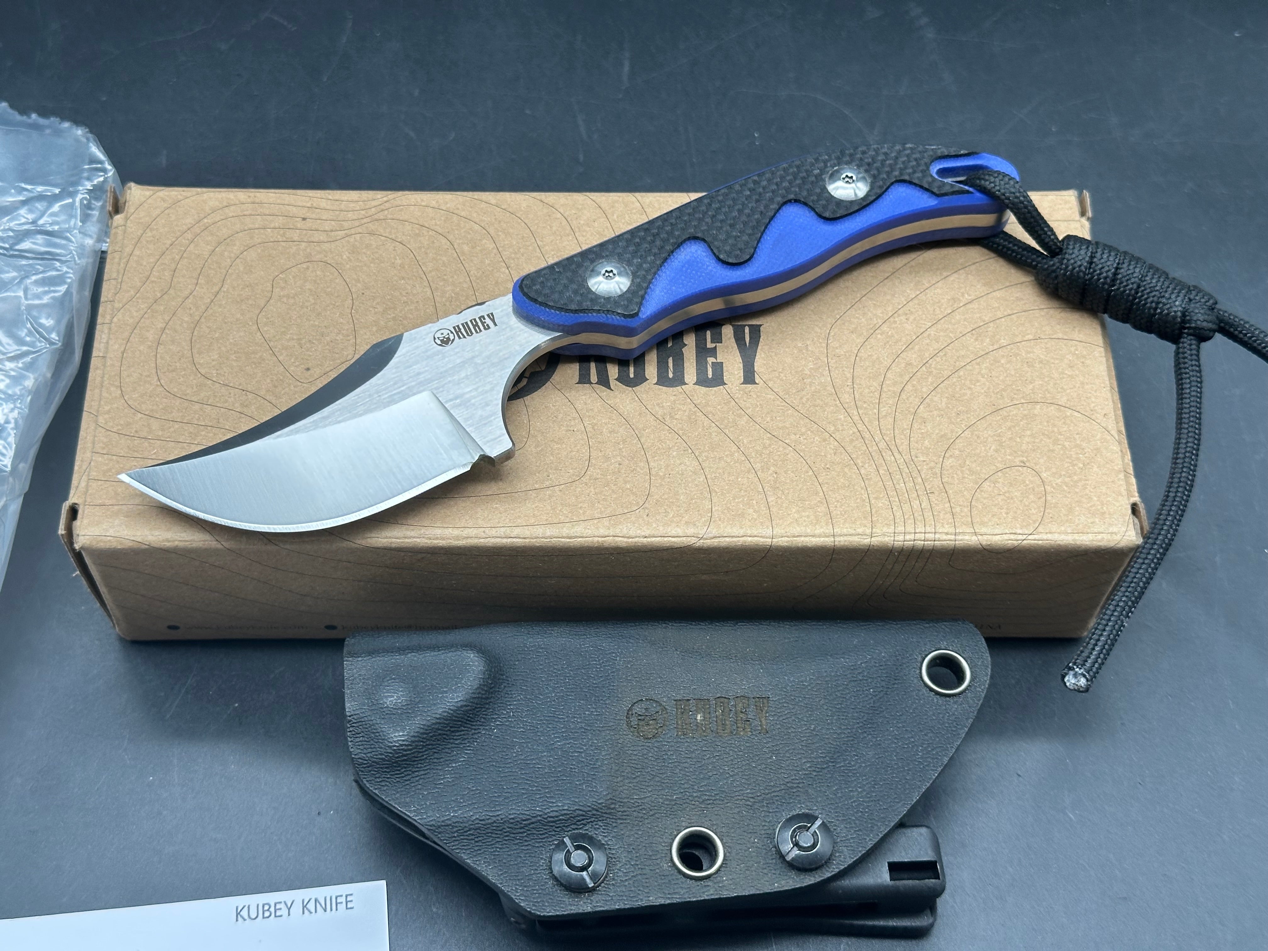 Kubey Fixed Blade knife G10 scales w/D2 blade