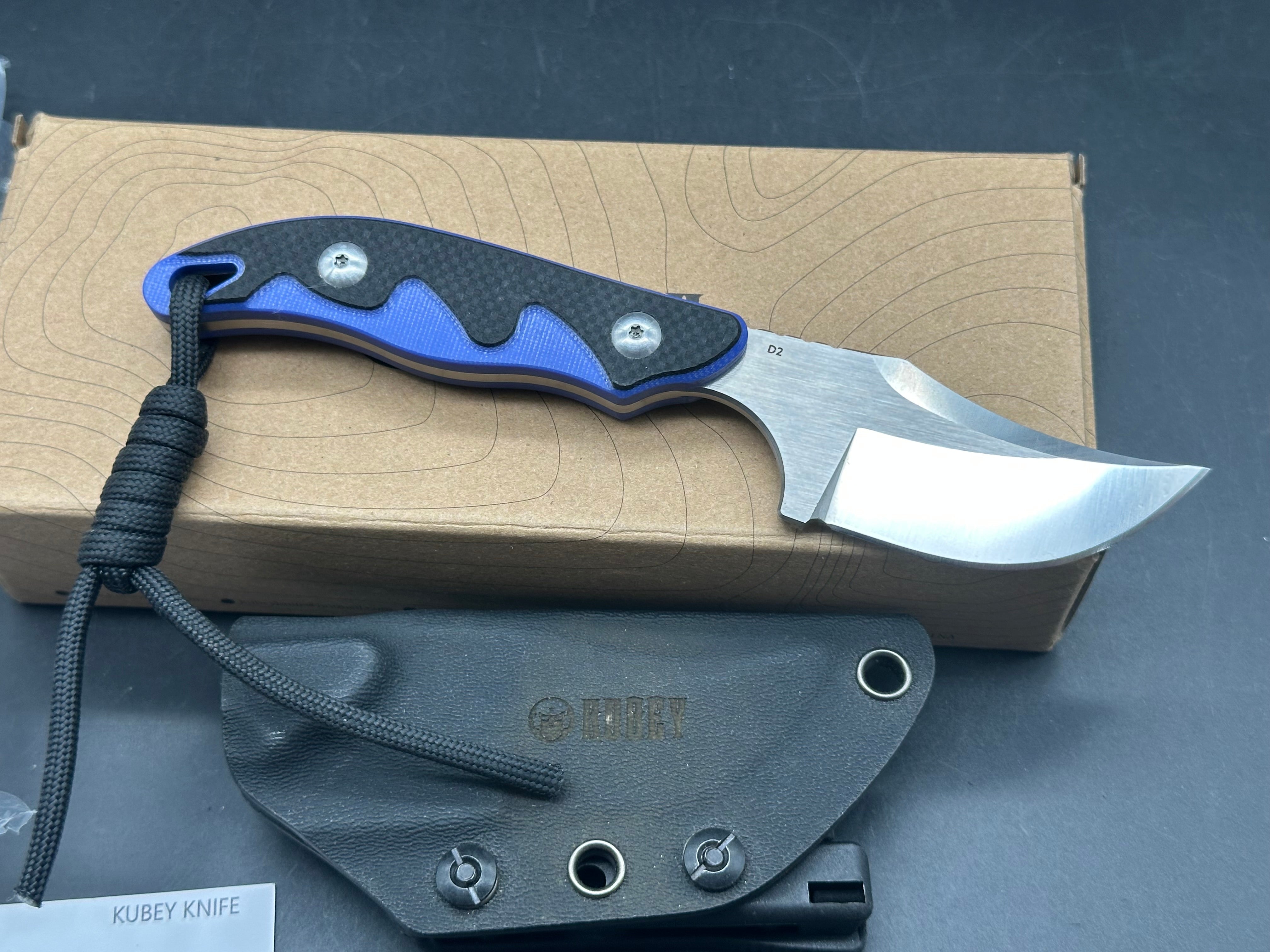 Kubey Fixed Blade knife G10 scales w/D2 blade